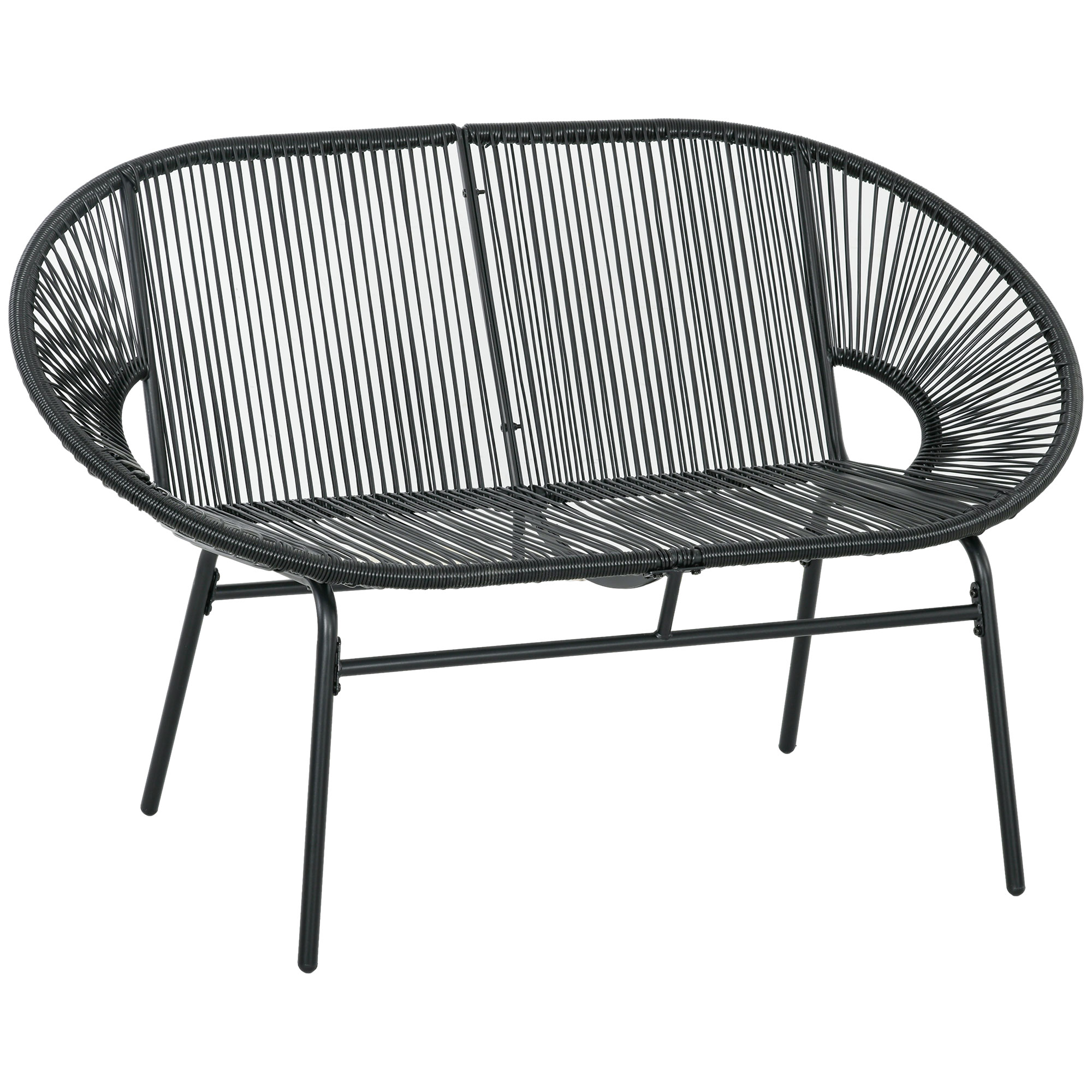 Outsunny Polyrattan Sitzbank 2-Sitzer Gartenbank bis 260 kg, Schwarz, stabile Stahlkonstruktion, ideal für Terrasse & Balkon Aosom.de