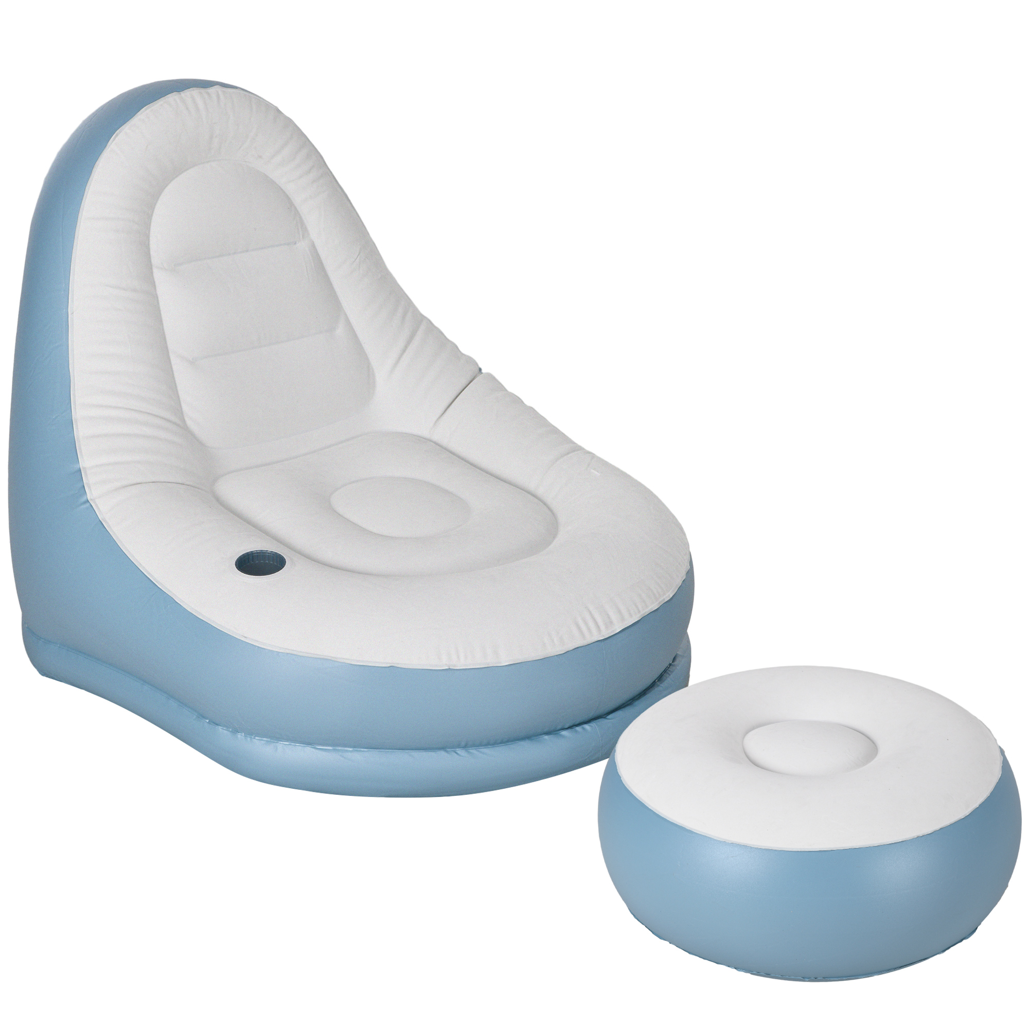 Outsunny Aufblasbares Sofa mit Fußhocker und Becherhalter, Luftsofa für Camping und Zuhause, Weiß, 125x100x87cm Aosom.de