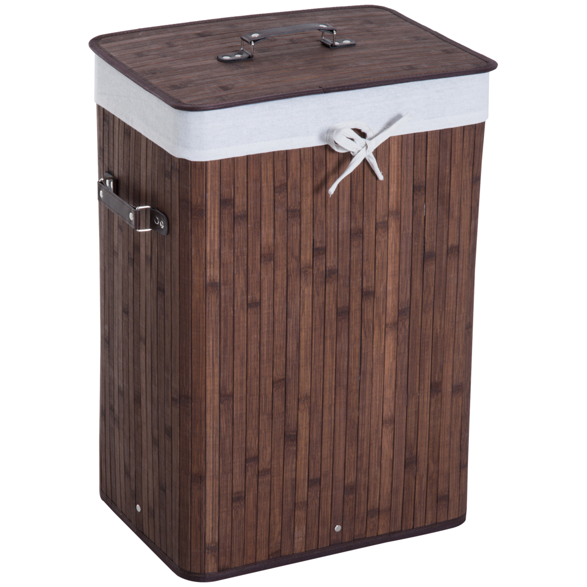 Homcom - Wäschekorb Wäschebox Wäschesammler mit Deckel Segeltuchsack waschbarem Wäschesack mit Griffen Bambus  faltbar 72L Dunkelbraun 40 x
