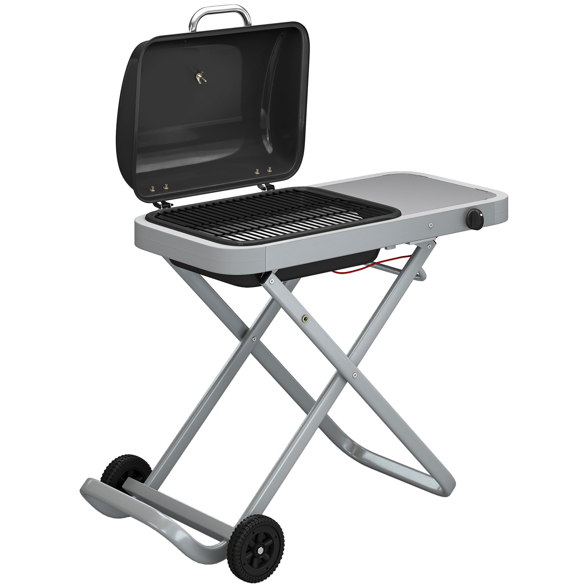 Outsunny Tragbarer Gasgrill 1 Brenner 2,5kW Grillwagen mit Faltbarem Rollwagen Grillrost Seitentisch Deckel Thermometer Fettauffangschale Tischgrill Outdoor Tischgasgrill für BBQ Camping Garten Aosom