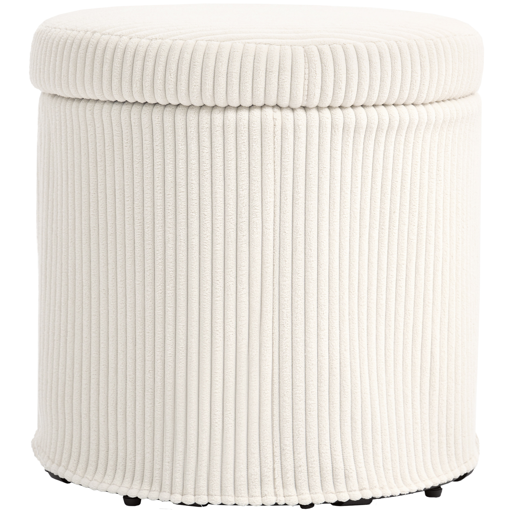 Homcom Beige 40Cm Round Storage Ottoman, Corduroy Footstool With Removable Lid And Legs, Vanity Stool For Living Room, Bedroom,