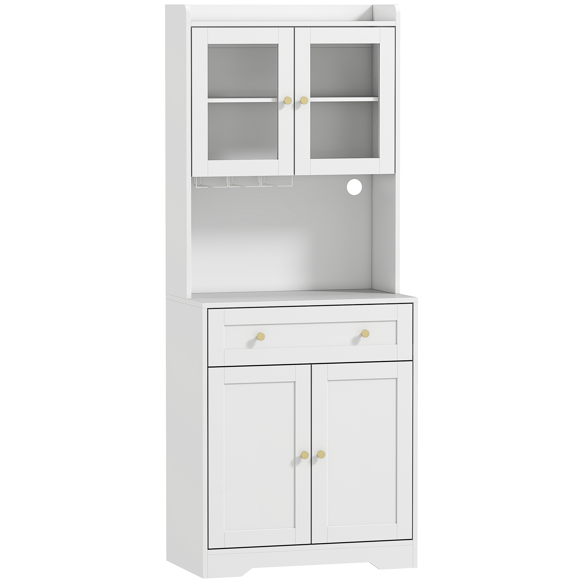 HOMCOM Küchenschrank, Buffetschrank mit Arbeitsplatte, verstellbaren Regalen, 4 Türen, Schublade, Vorratsschrank, Hochschrank mit Soft-Close-Funktion, Kabelloch, 68 x 38 x 170 cm, Weiß Aosom