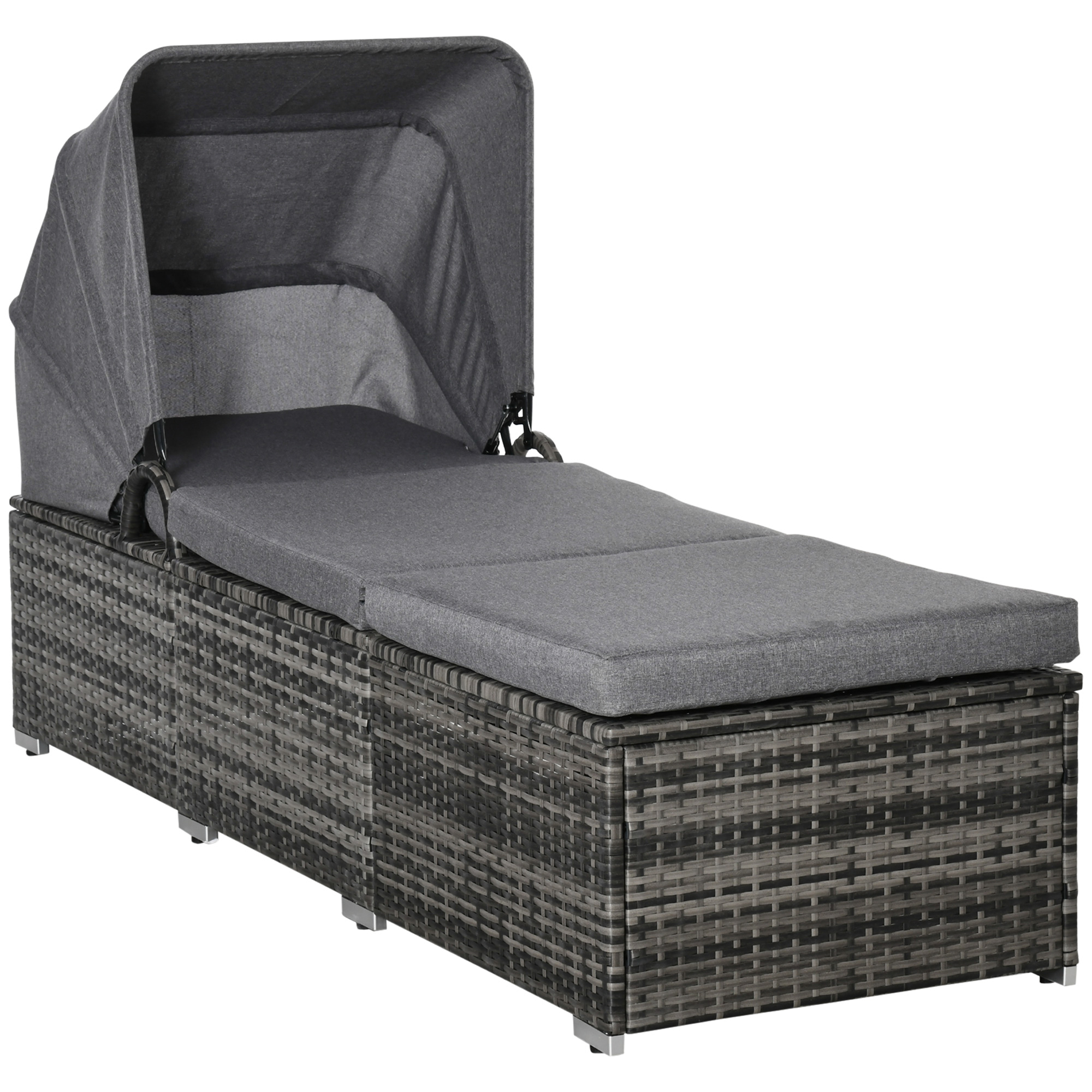Outsunny Sonnenliege Polyrattan mit Sonnendach verstellbare Gartenliege Rattanliege mit Kissen Grau 195x65x40cm für entspannte Stunden im Garten   Aosom.de
