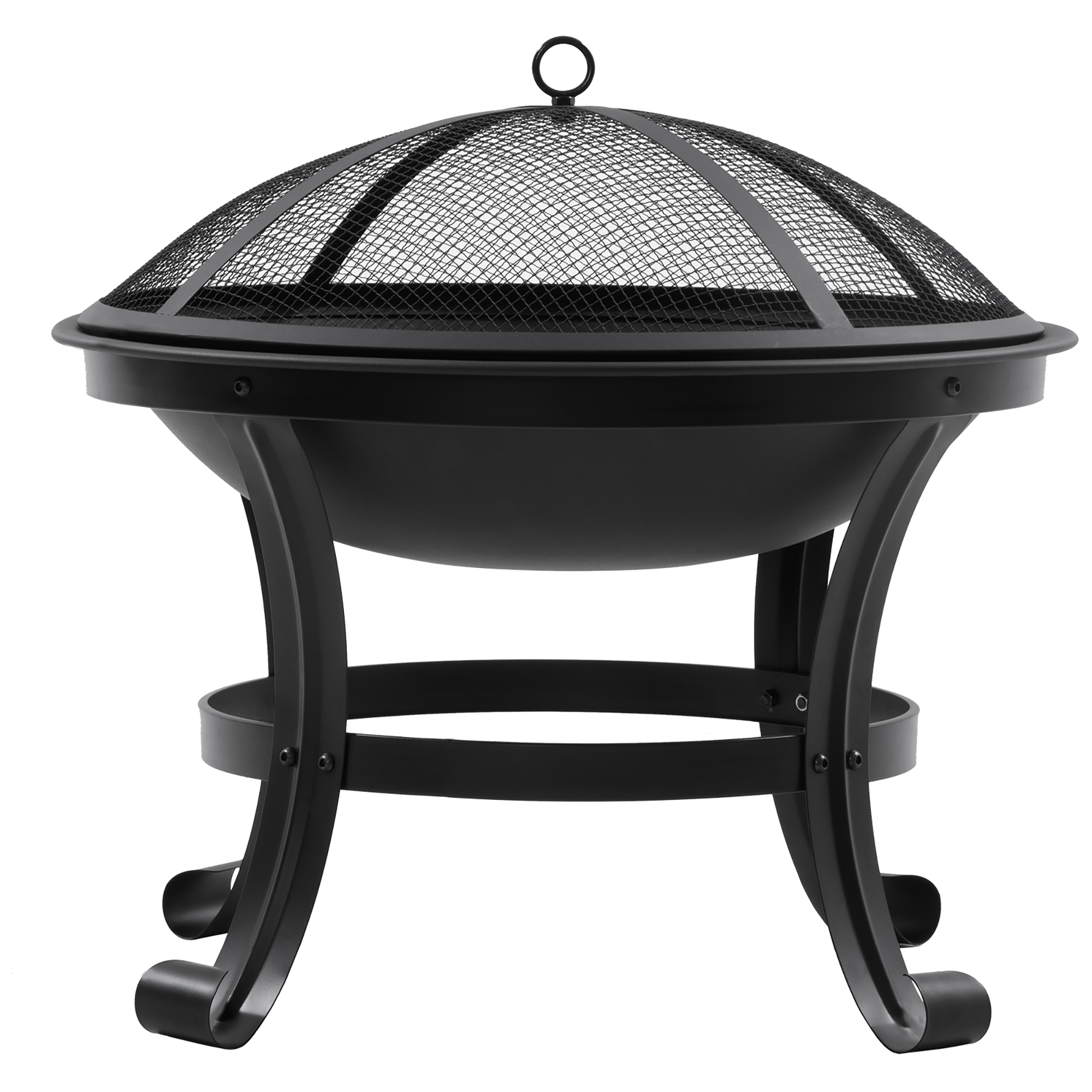 Outsunny Black Outdoor Fire Pit, Firepit With Mesh Lid, Poker, For Camping, Bonfire, Picnic,