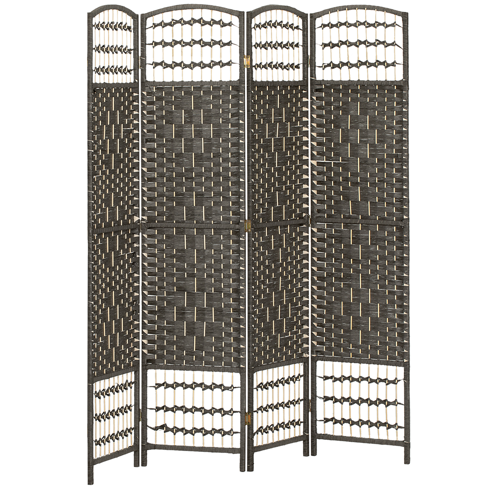 HOMCOM 4 Panel Folding Privacy Screen, Room Divider with Pine Wood Frame for Living Room and Office, Dark Grey