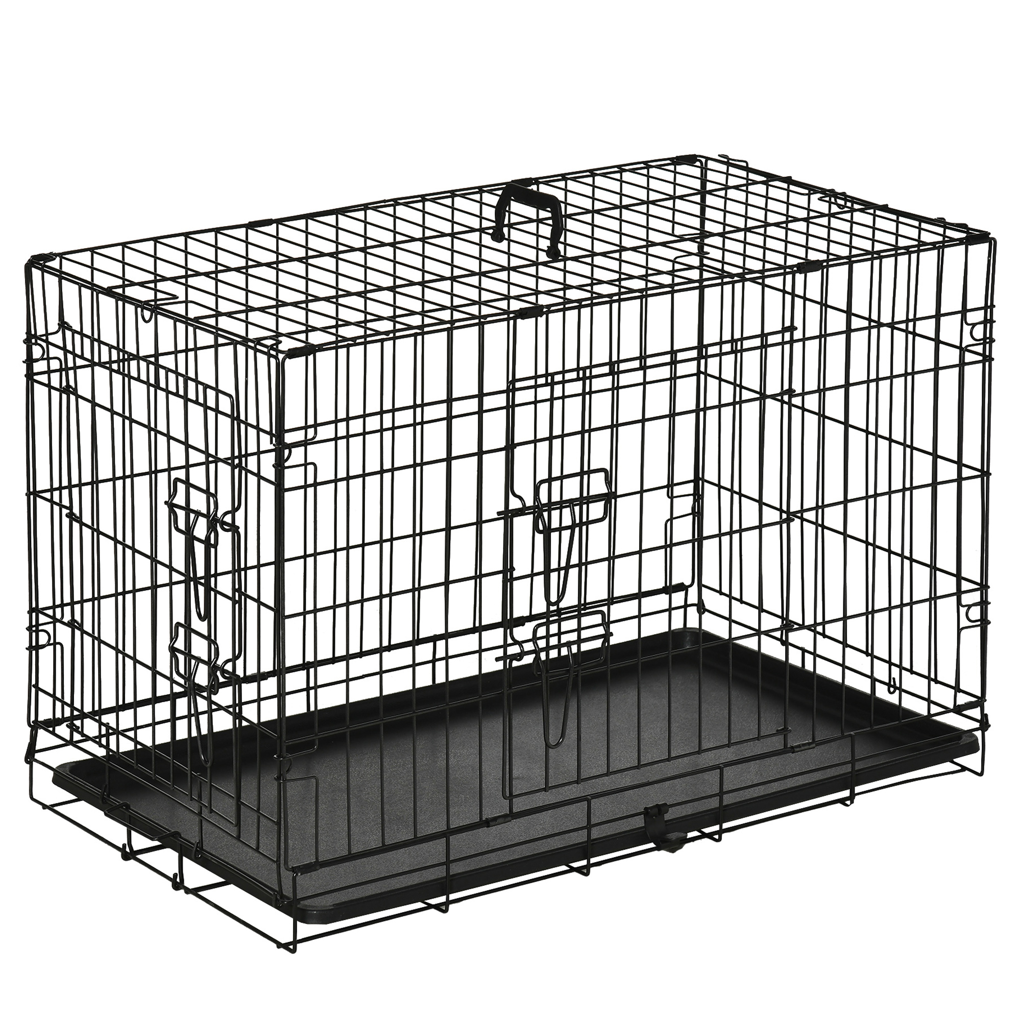 PawHut transportkooi, inklapbare hondenbox van metaal, veilig en stevig ontwerp, eenvoudig op te bergen, 76 x 51 x 61 cm, zwart | Aosom.nl