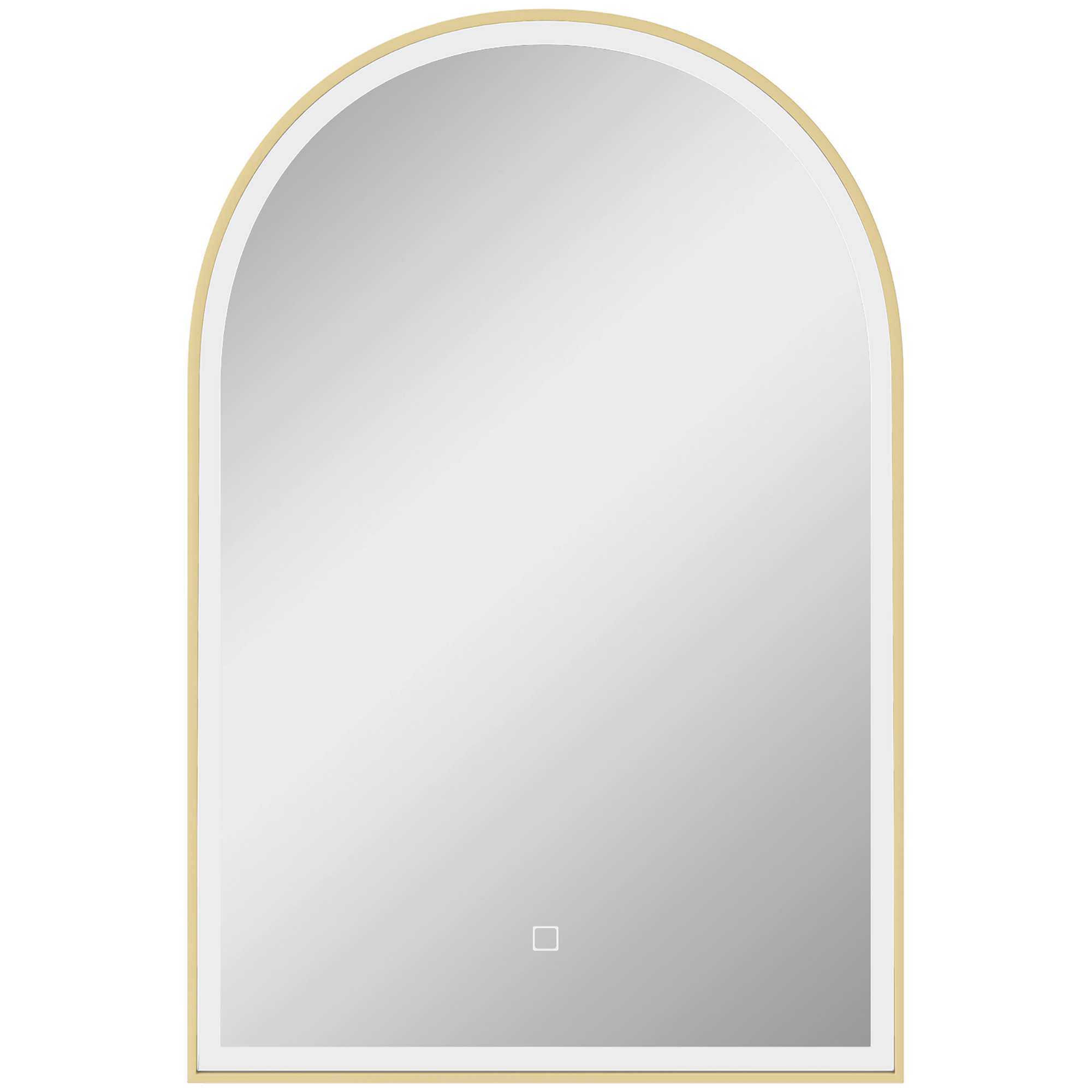 HOMCOM 90 x 60 cm Bathroom Mirror with LED Lights, Anti-Fog Arched Vanity Mirror with 3 Colour Dimmable, Gold Tone