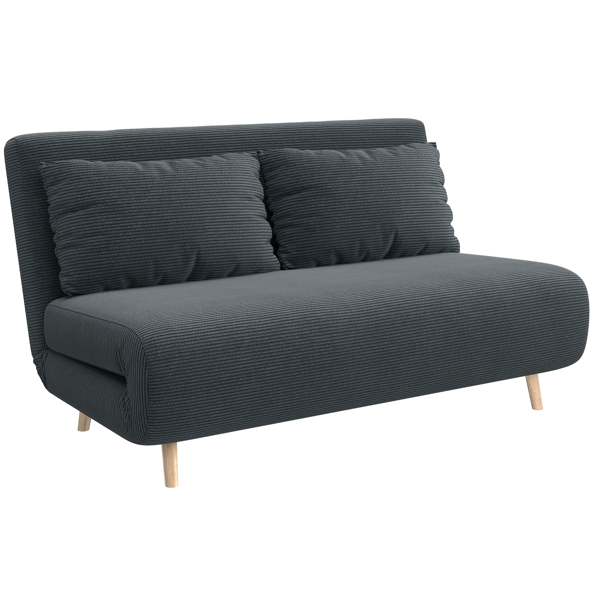HOMCOM 3 in 1 Schlafsofa 2 Sitzer Sofa mit Schlaffunktion, 191 x 141 cm Klappbar Couch Schlafcouch mit 3-stufig Verstellbarer Rückenlehne und Kordoptik für Wohnzimmer, Dunkelgrau Aosom