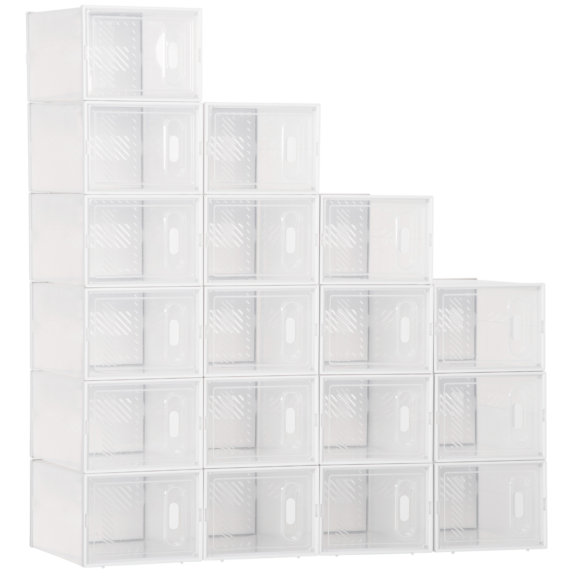 HOMCOM Lot de 18 boites cubes rangement à chaussures meuble modulable avec portes transparentes - dim. 25L x 35l x 19H cm