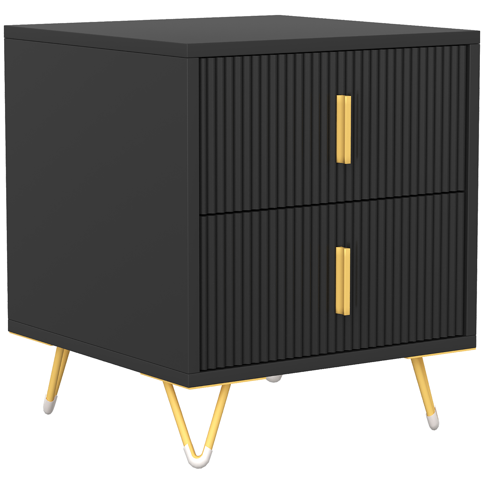 HOMCOM Elegant Fluted Bedside Table – Black/Gold-Tone HOMCOM Elegant Fluted Bedside Table – Black/Gold-Tone