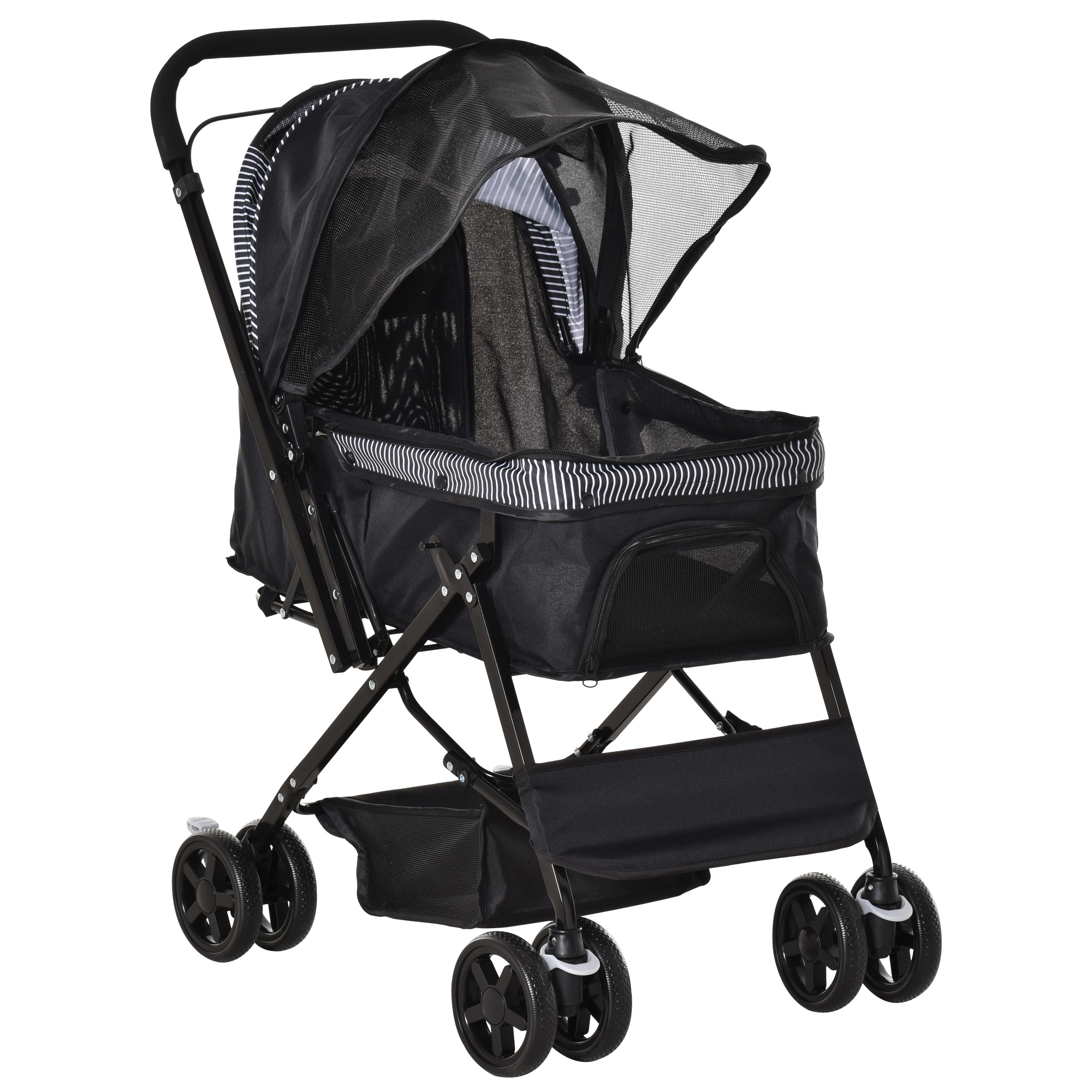 PawHut Hundebuggy Hundewagen Buggy für kleine Hunde und Katzen Haustierwagen Pet Stroller Katzenbuggy Oxford Schwarz 76,5 x 52 x 95 cm Aosom