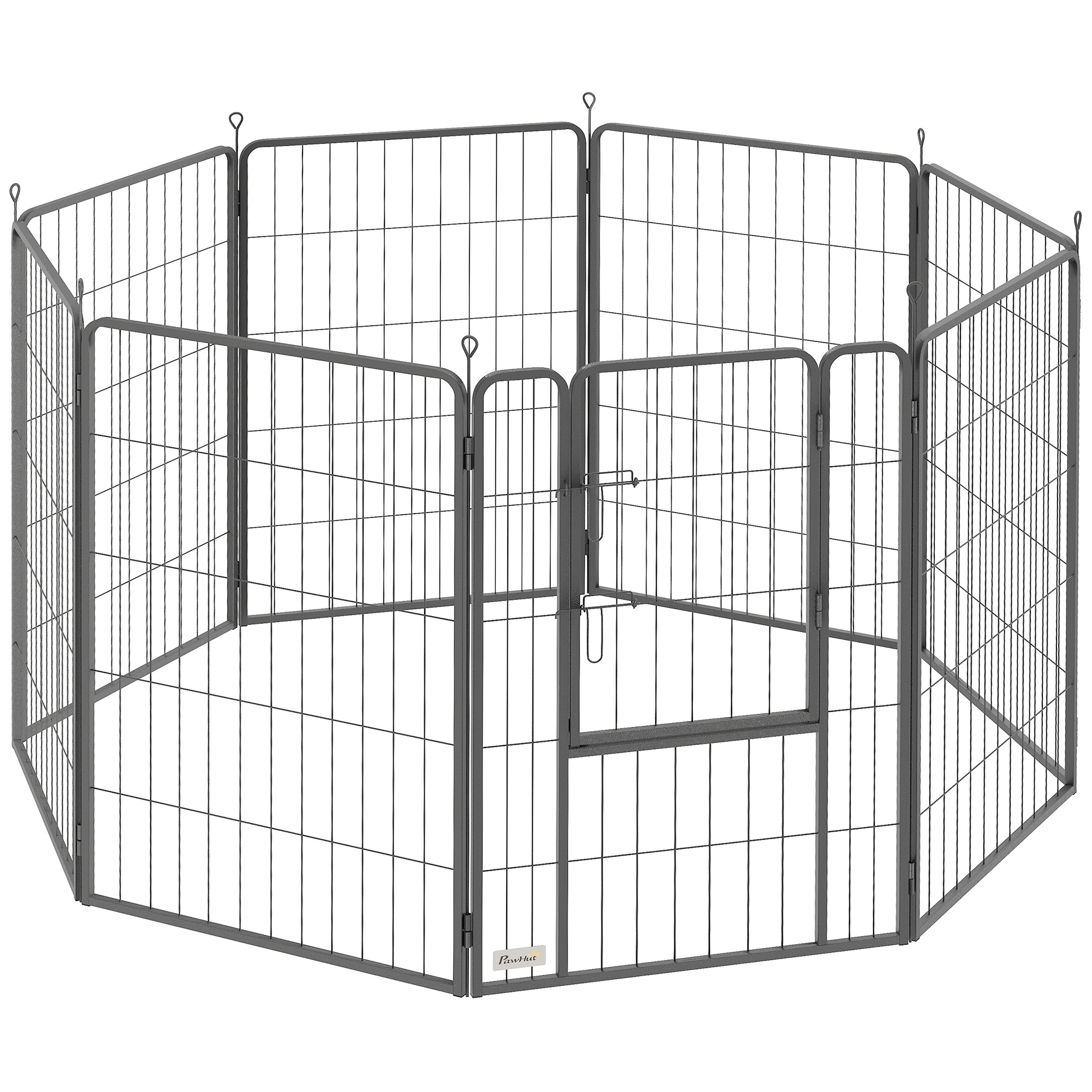 PawHut Welpenlaufstall 8-eckig Welpenauslauf mit 8 Gitterplatten Tür Erdspießen flexibel faltbar Schutzplane Freilaufgehege 100cm hoch Hundelaufstall für Hund Katze Welpengitter für drinnen draußen Aosom
