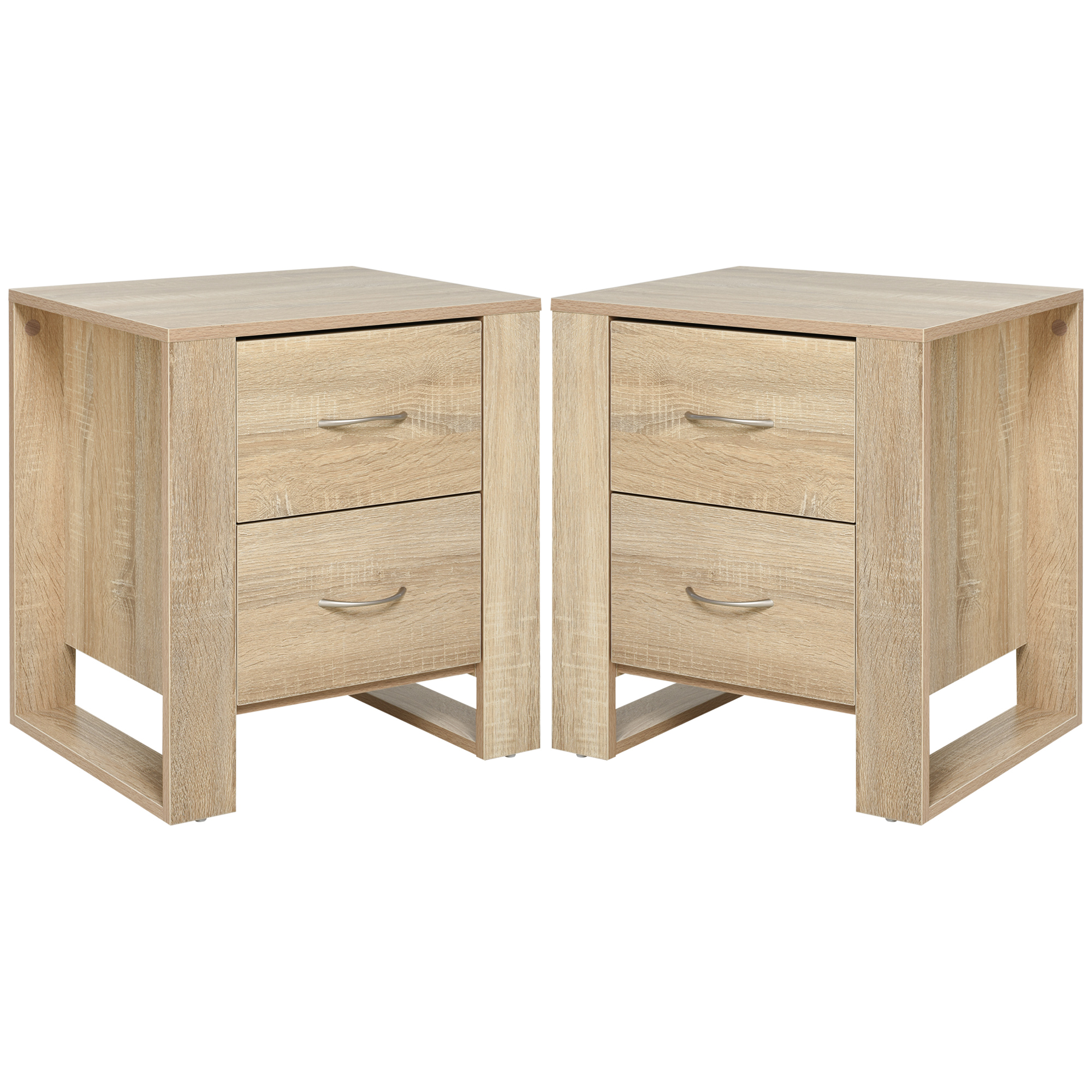HOMCOM Bedside Table with 2 Drawers, Nightstand with Handles and Elevated Base, Side Table for Bedroom, Living Room, Set of 2, Brown   Aosom UK
