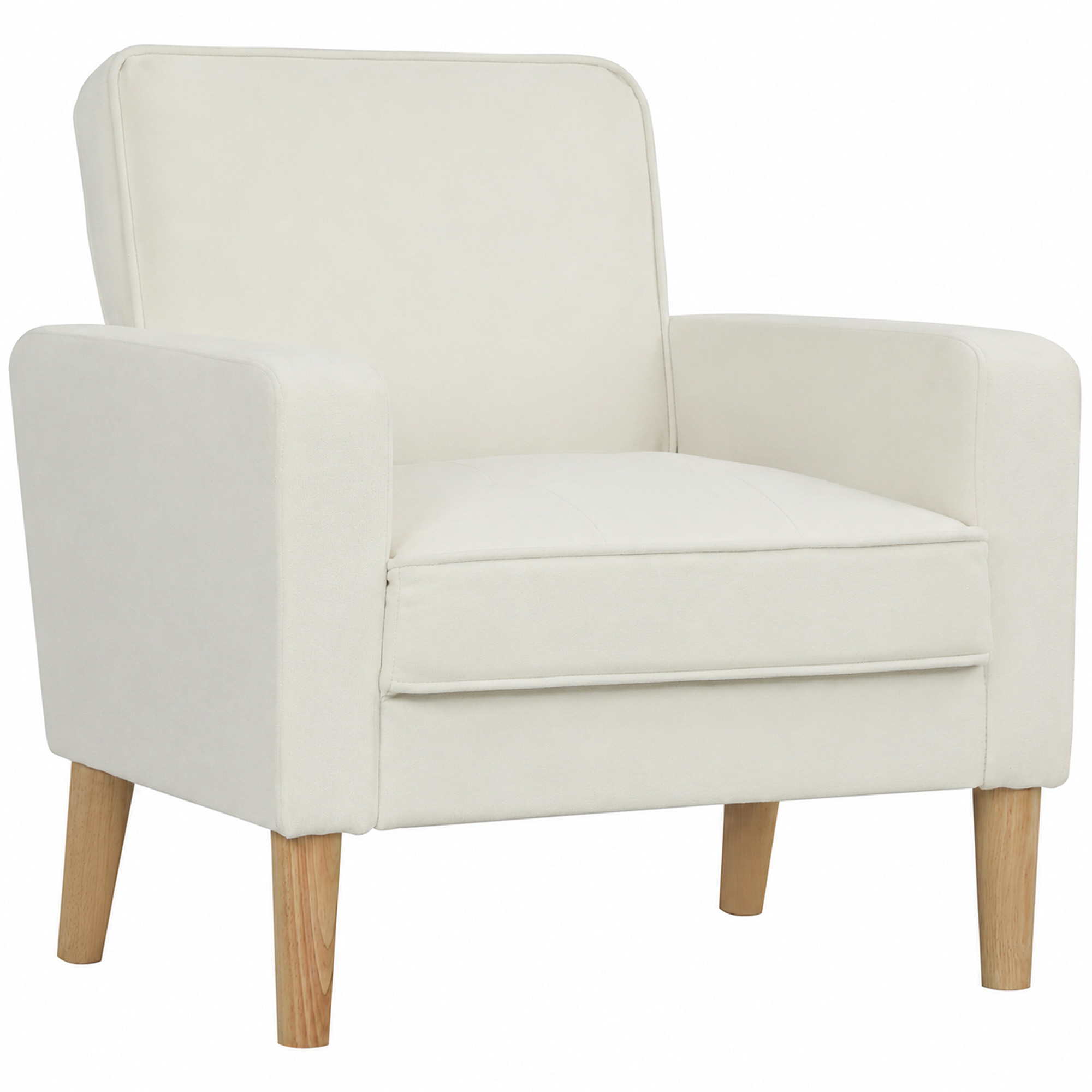 HOMCOM Butaca Salón Tapizado en Terciopelo Sillón Lectura con Asiento con Botones y Patas de Madera Sillón Relax para Dormitorio Crema | Aosom España
