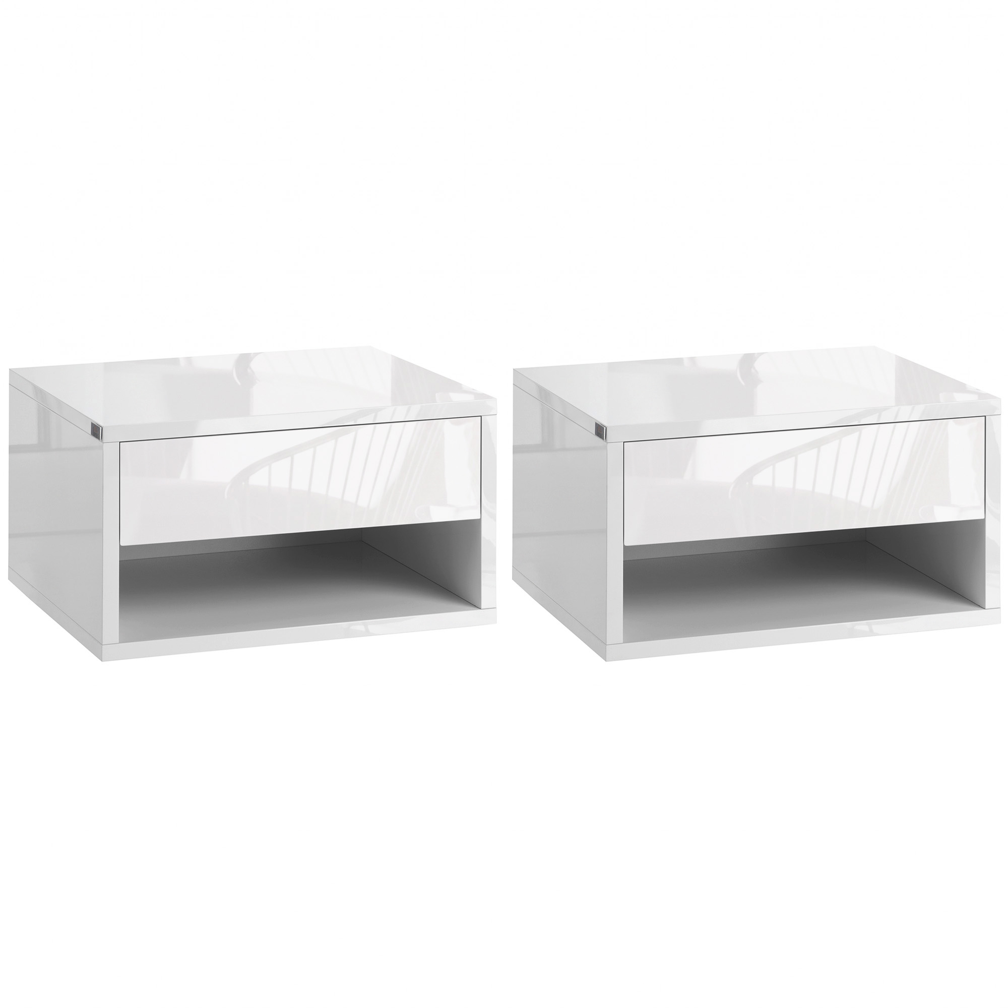 HOMCOM 2 Pieces White Bedside Cabinets w/ Slide-out Drawers and Bottom Shelves, 37W x 32D x 21Hcm   Aosom UK