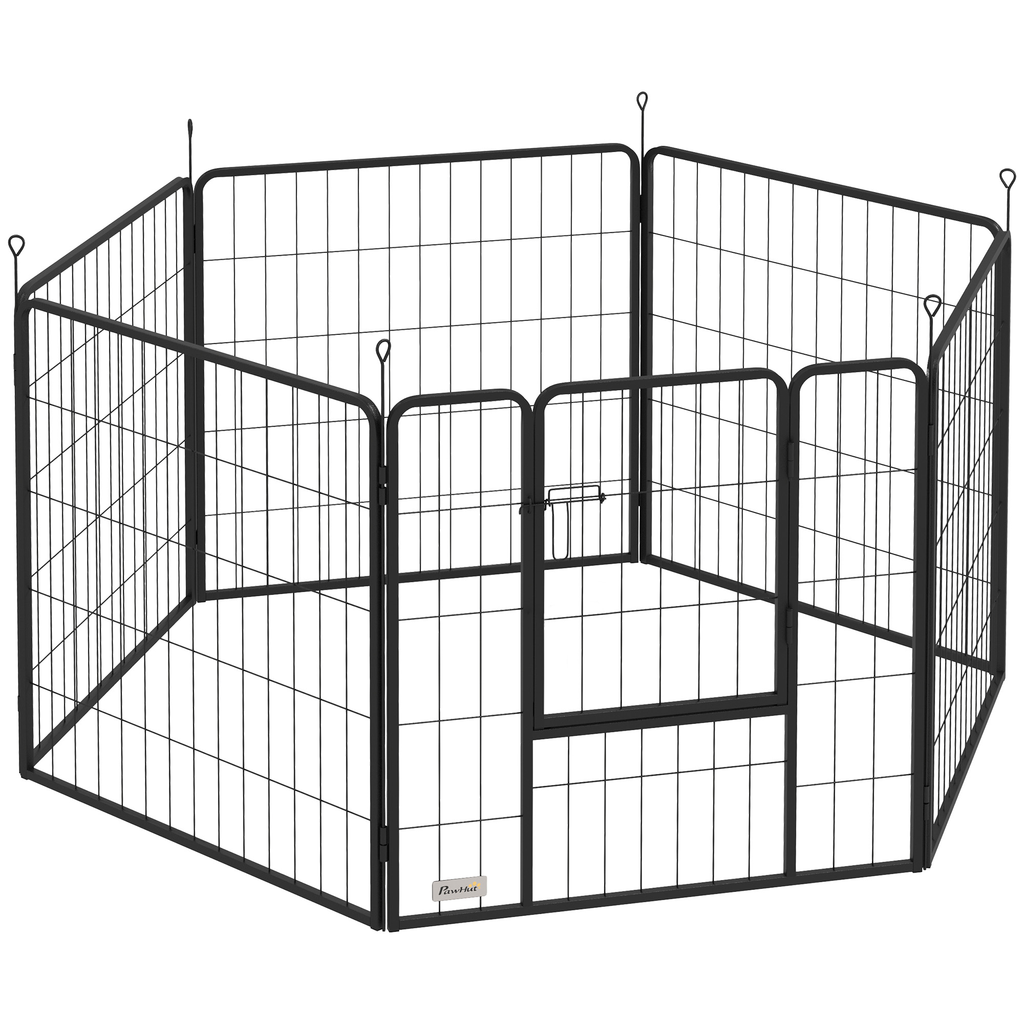 PawHut Welpenauslauf 80 cm Hoch, 6-TLG. Hundelaufstall DIY Welpenlaufstall mit Tür, Freilaufgehege für kleine bis mittelgroße Hunde, Stahl, Schwarz Aosom