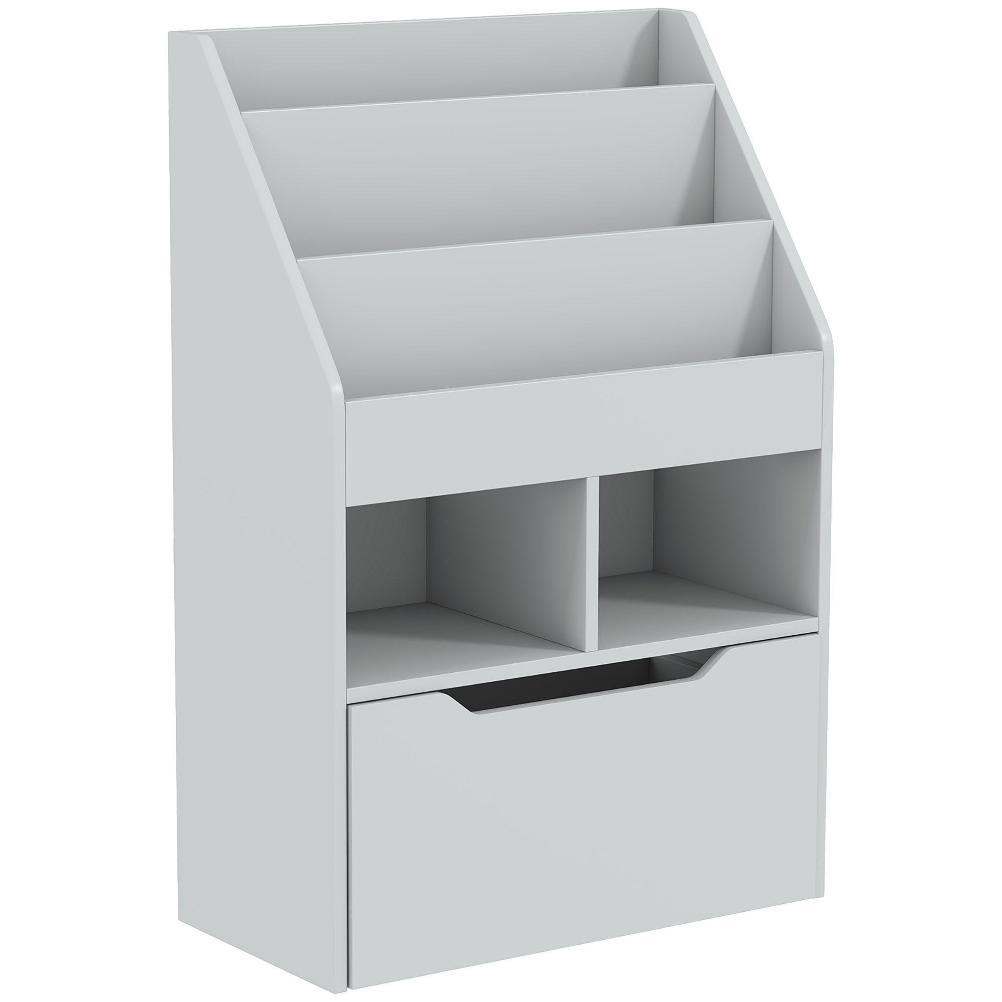 HOMCOM Kinder Bücherregal Kinderregal mit Schublade, 3 Ablagefächern und 2 offenen Fächern, Aufbewahrungsregal für Kinderzimmer, Spielzimmer, Grau, 60 x 29,9 x 90 cm Aosom