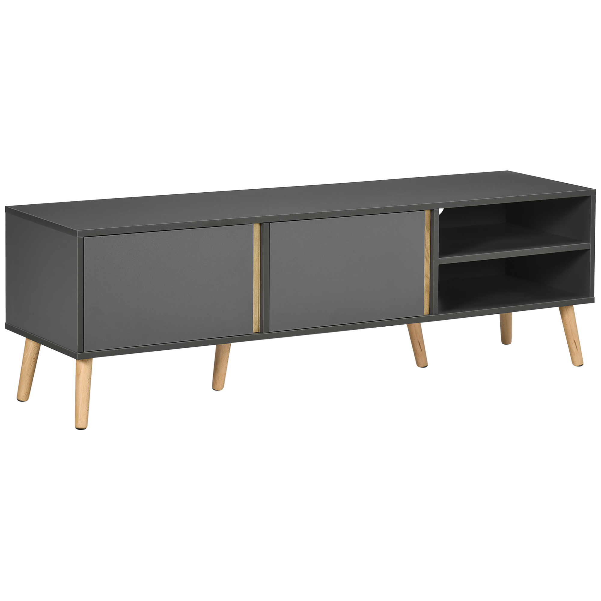 HOMCOM Meuble TV pour télévision jusqu'à 55 pouces scandinave 2 portes 2 niches avec passe-câbles 150 x 35 x 45 cm gris foncé HOMCOM Meuble TV pour télévision jusqu'à 55 pouces scandinave 2 portes 2 niches avec passe-câbles 150 x 35 x 45 cm gris foncé