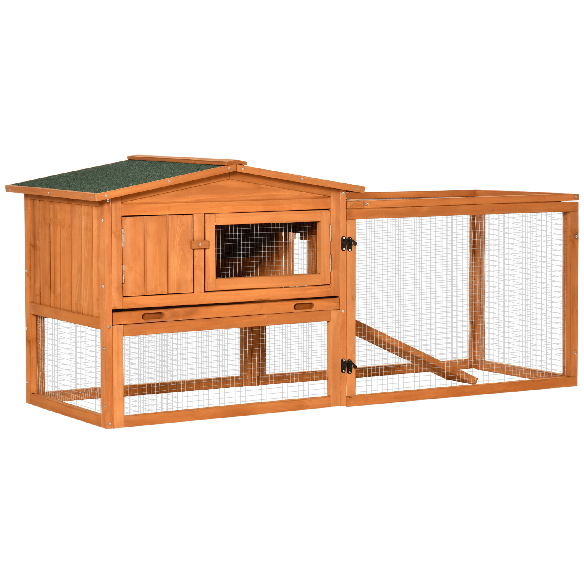 PawHut Clapier cage à lapins rongeurs 2 étages tiroir déjection enclos extérieur amovible toit ouvrant 156L x 58l x 68H cm bois massif pin