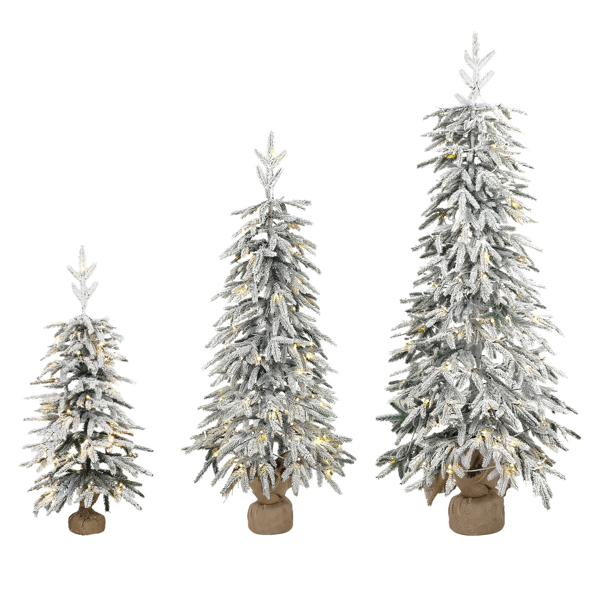 Homcom Green And White Prelit Flocked Artificial Christmas Tree Set Of 3 Snowy Xmas Tree Warm White Led Lights (3Ft+4Ft+5Ft)