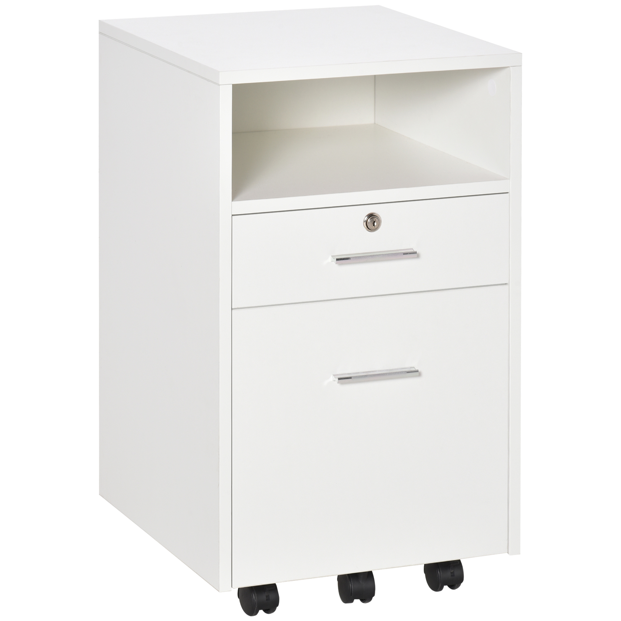 Vinsetto Lockable Two-Drawer Filing Cabinet, with Wheels – White