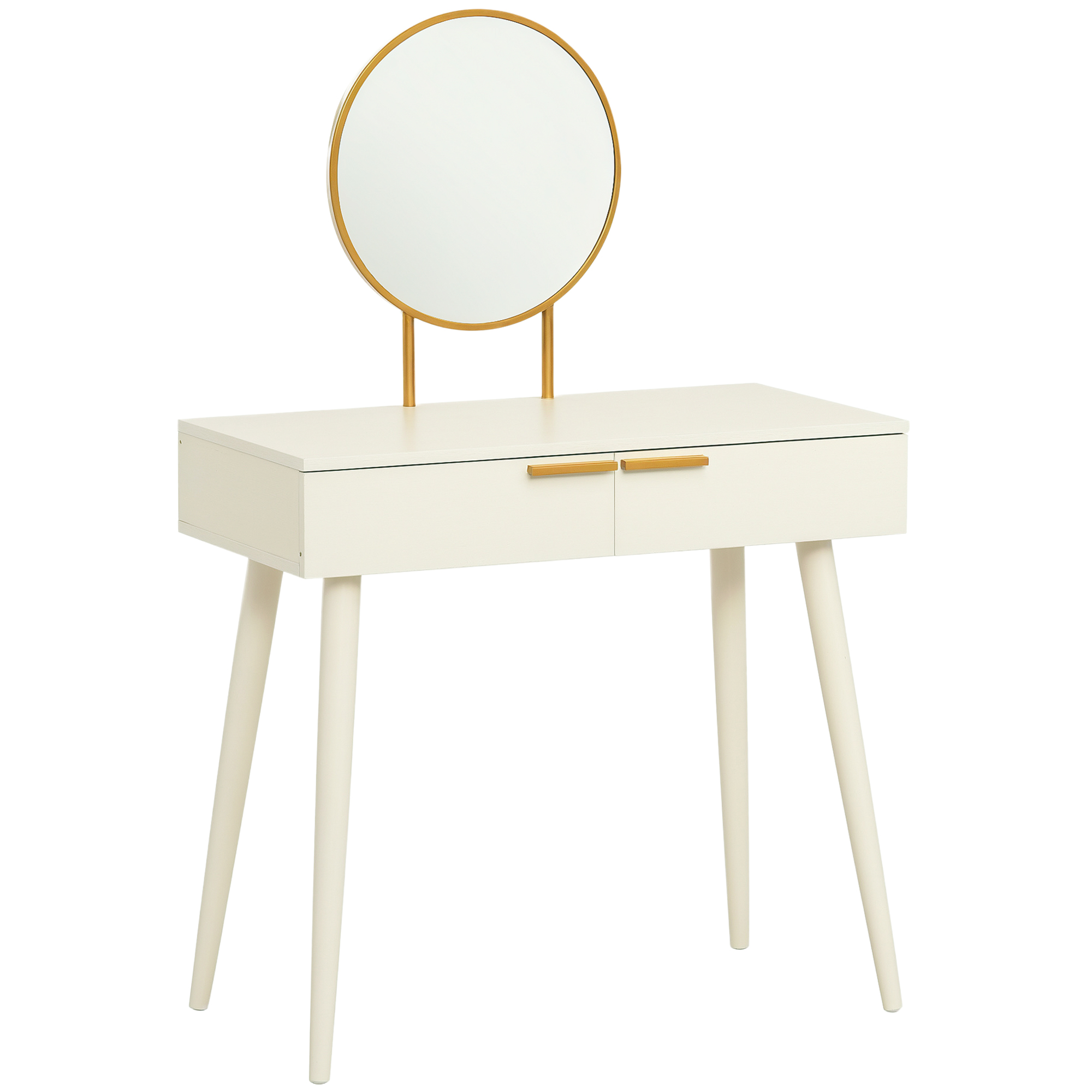 HOMCOM Tocador con Espejo Redondo Mesa de Maquillaje con 2 Cajones Estilo Moderno para Dormitorio Vestuario 80x40x123 cm Blanco | Aosom España