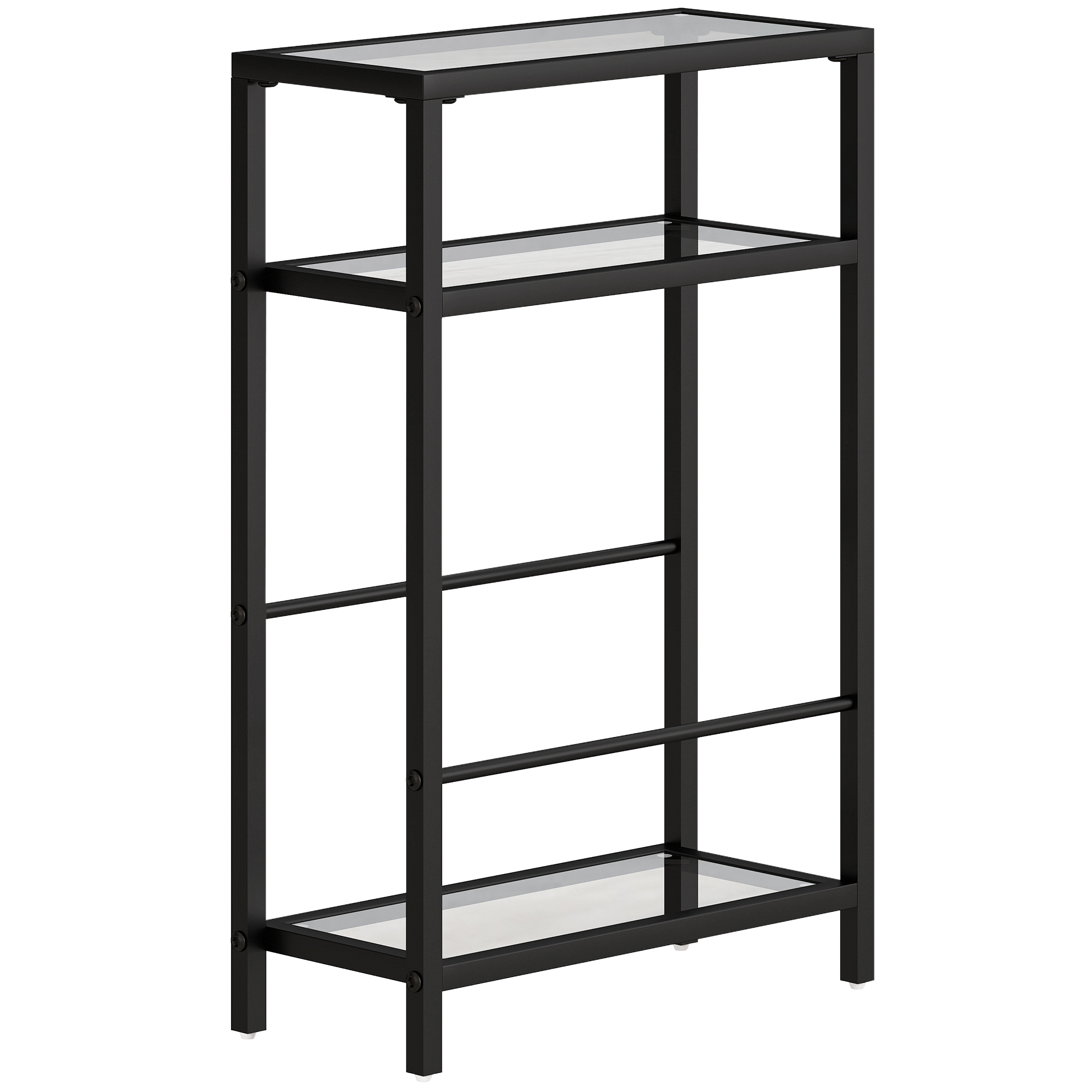 HOMCOM 3-Tier Side Table, Narrow End Table with Storage Shelf and Tempered Glass Tabletop for Small Spaces, Black