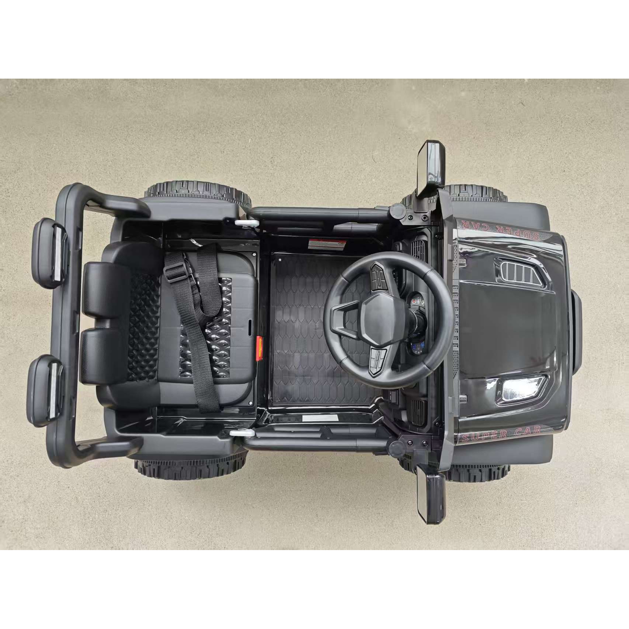 AIYAPLAY Elektro-Kinderauto 12V, Elektrischer Kinder-Buggy, 2-4 km/h, 2 Motoren, Fernbedienung, Lithium-Batterie, Hinterradfederung, Sanfter Anlauf, Musik, LED-Scheinwerfer, 3-8 Jahre, Schwarz   Aosom