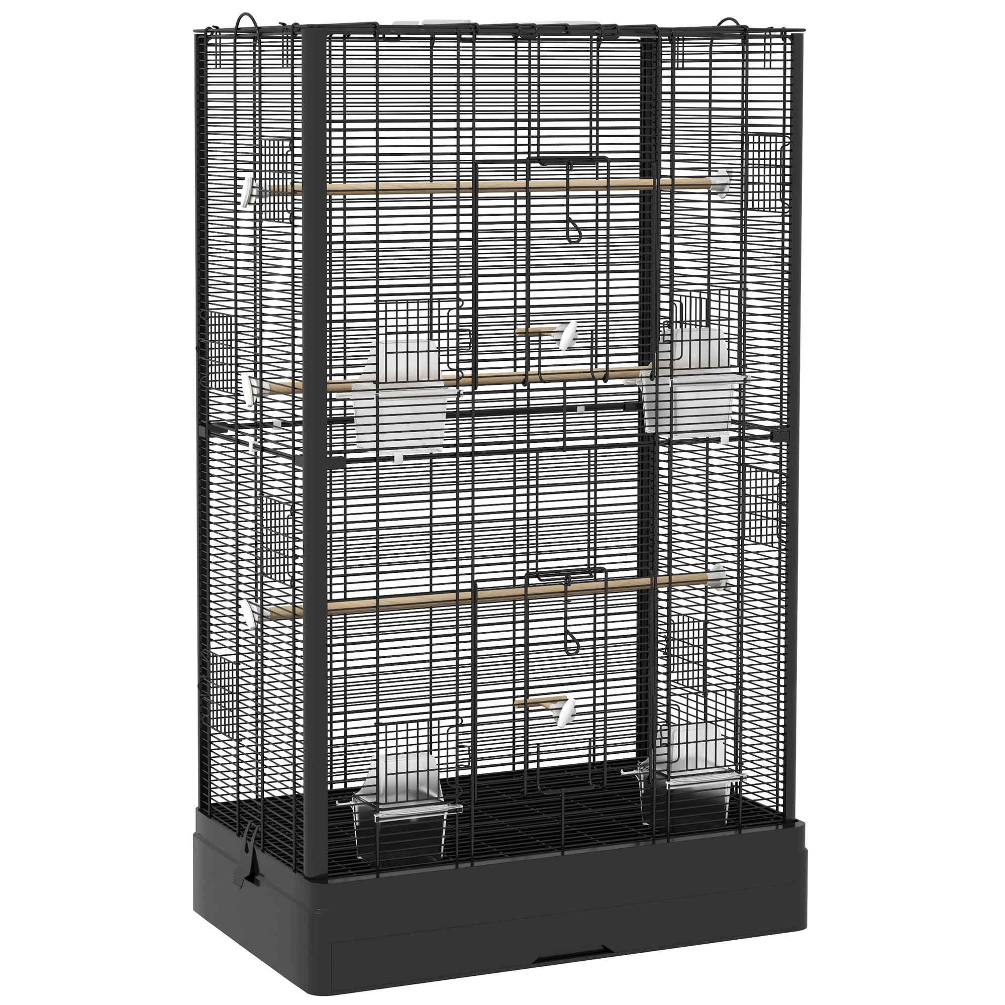 PawHut Cage à oiseaux volière avec portes perchoirs cage pour canaris perruches perroquets 61 x 36,5 x 98 cm noir