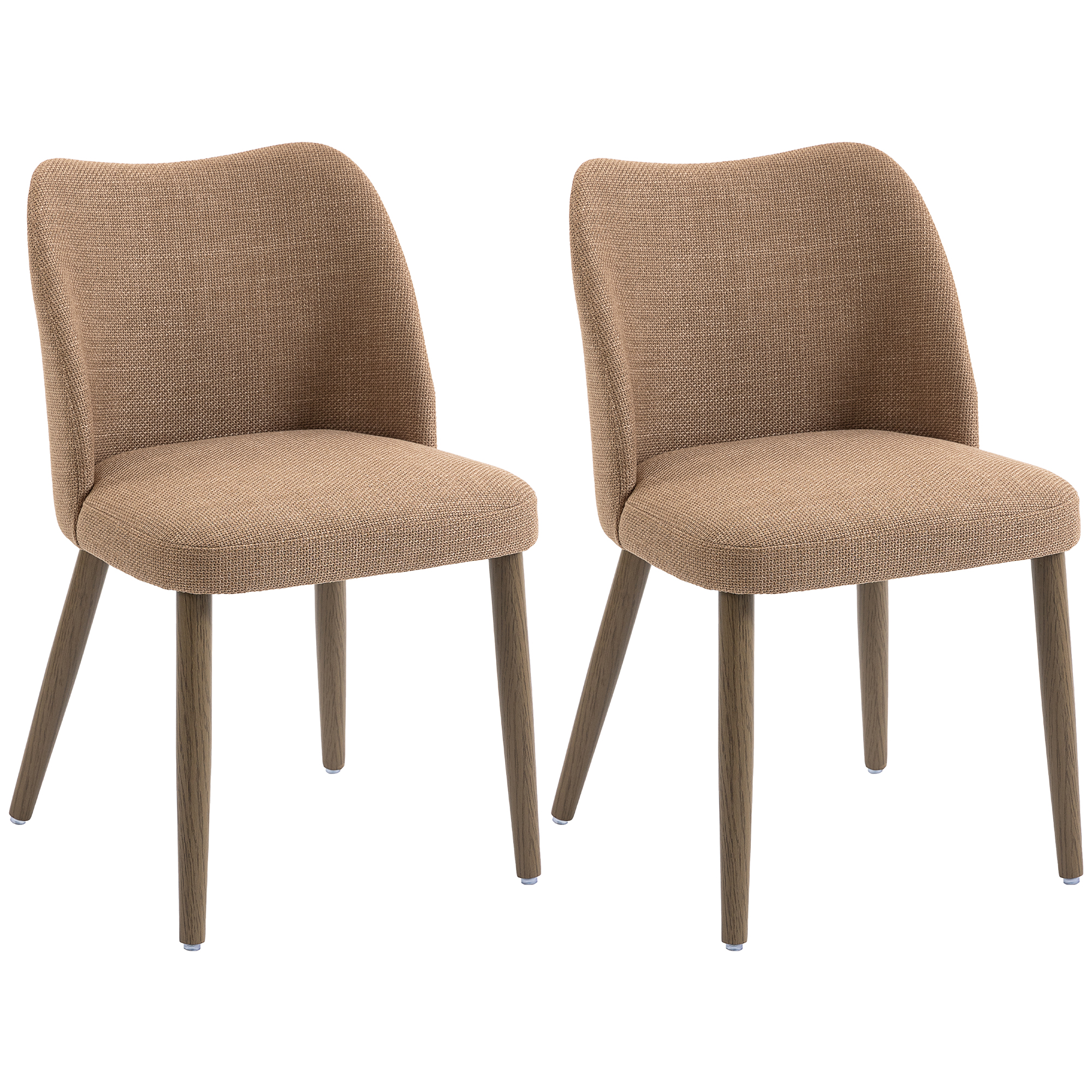 HOMCOM Dining Chairs Set of 2, Linen Upholstered Kitchen Chairs with Padded Seat, Curved Backrest, Rubberwood Legs, Brown