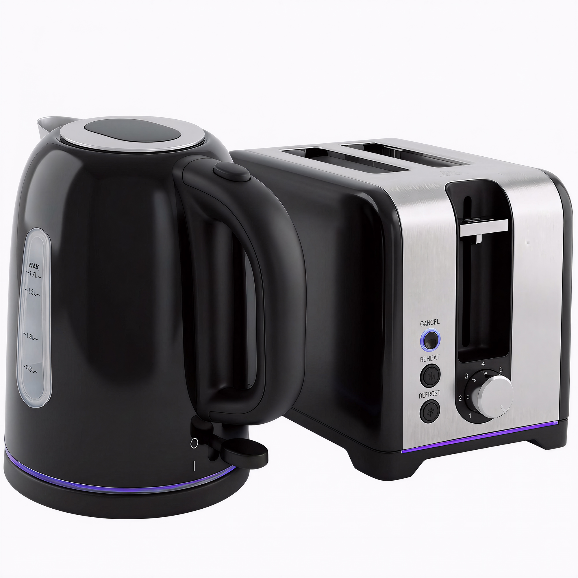 HOMCOM Simple Polished Toaster and Kettle Set – Black
