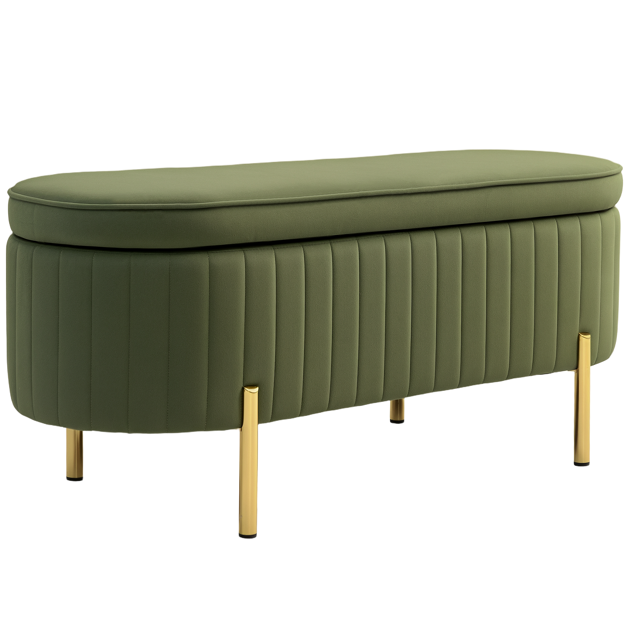 HOMCOM Banco para Pie de Cama con Almacenaje Tapizado en Terciopelo Patas Doradas y Diseño Elegante Ovalado 108x44x43,5cm Verde Oscuro