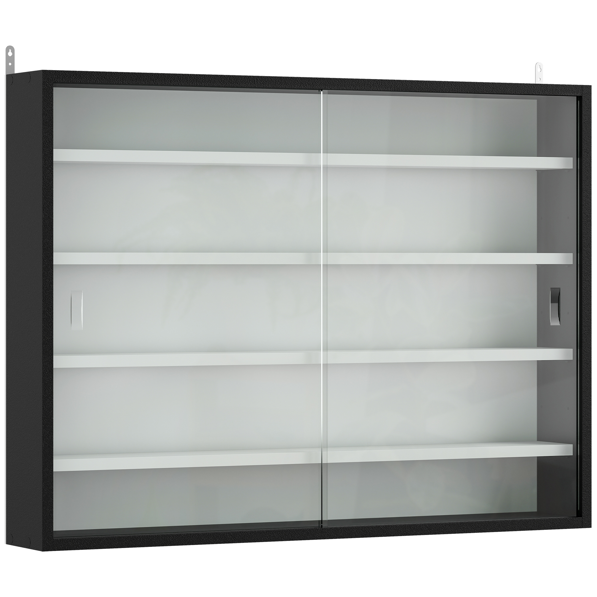 HOMCOM 5-Tier Wall Display Cabinet, Wall Mounted Display Case w/ 4 Adjustable Shelves, Glass Doors, 60x80cm, Black and White HOMCOM 5-Tier Wall Display Cabinet, Wall Mounted Display Case w/ 4 Adjustable Shelves, Glass Doors, 60x80cm, Black and White