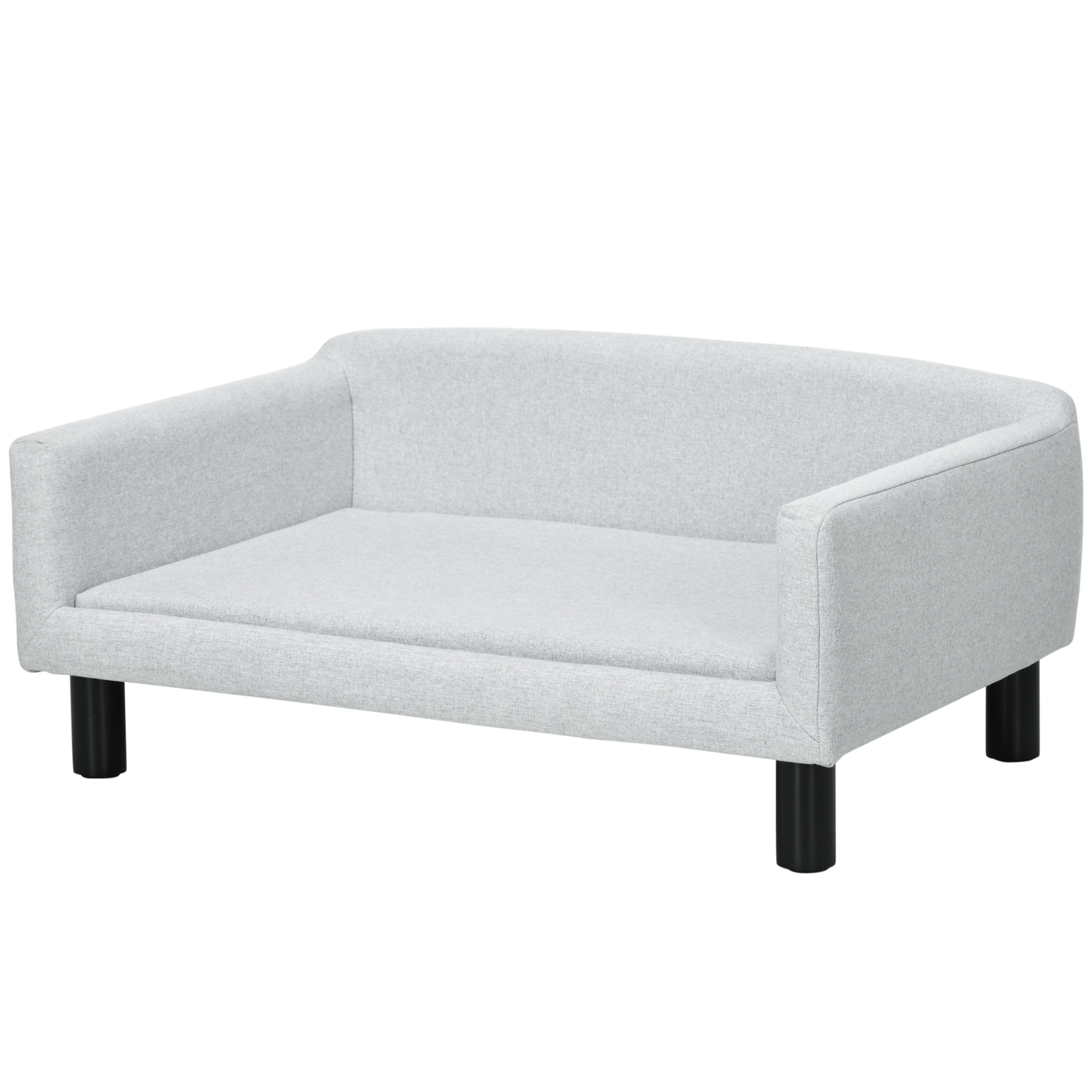 PawHut Hundesofa aus Samt mit Rückenlehne Hundebett Holzbeine für mittle Hunde 82 x 54 x 36 cm Hellgrau