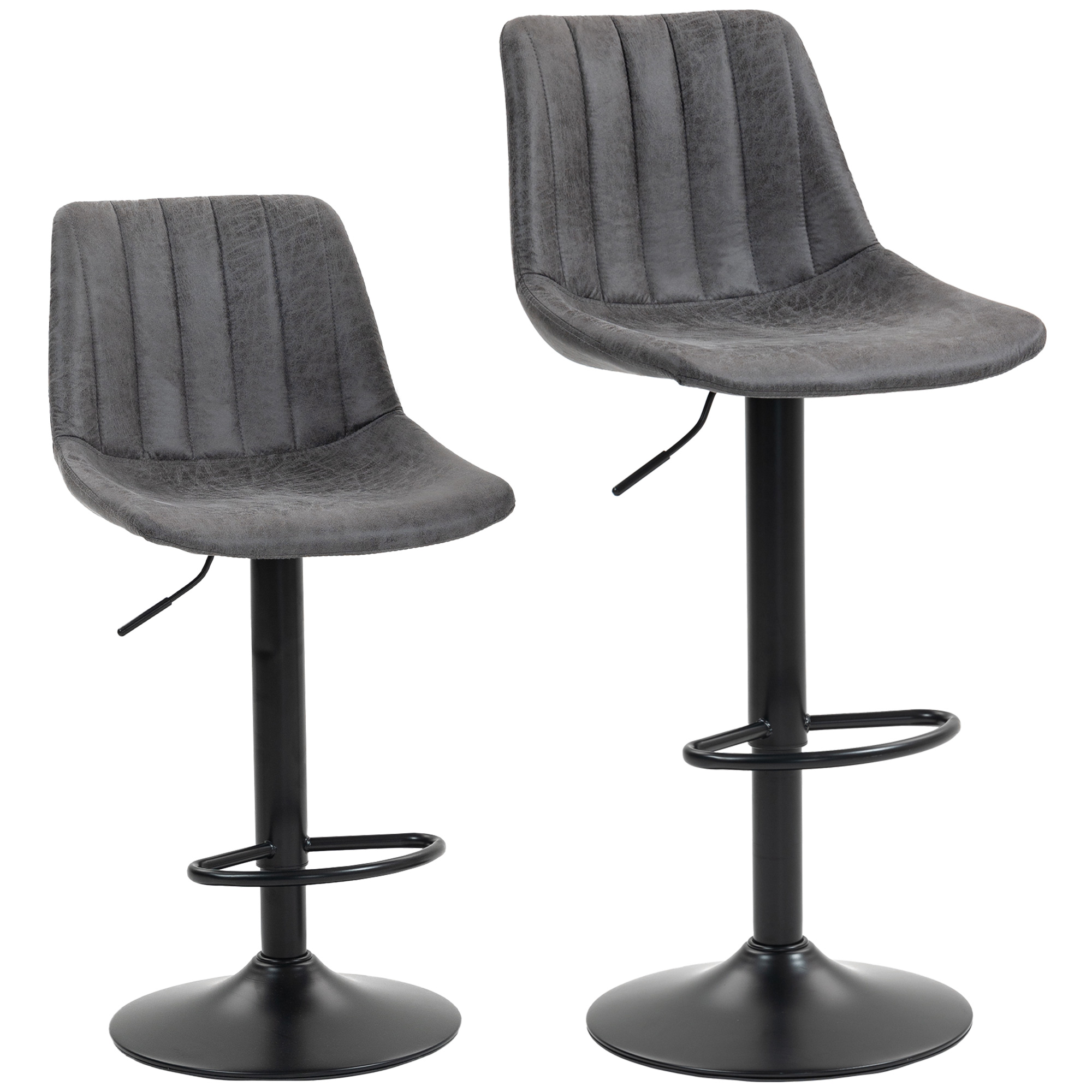 HOMCOM Set of 2 Leathaire Tub Bar Stools –  Charcoal Grey