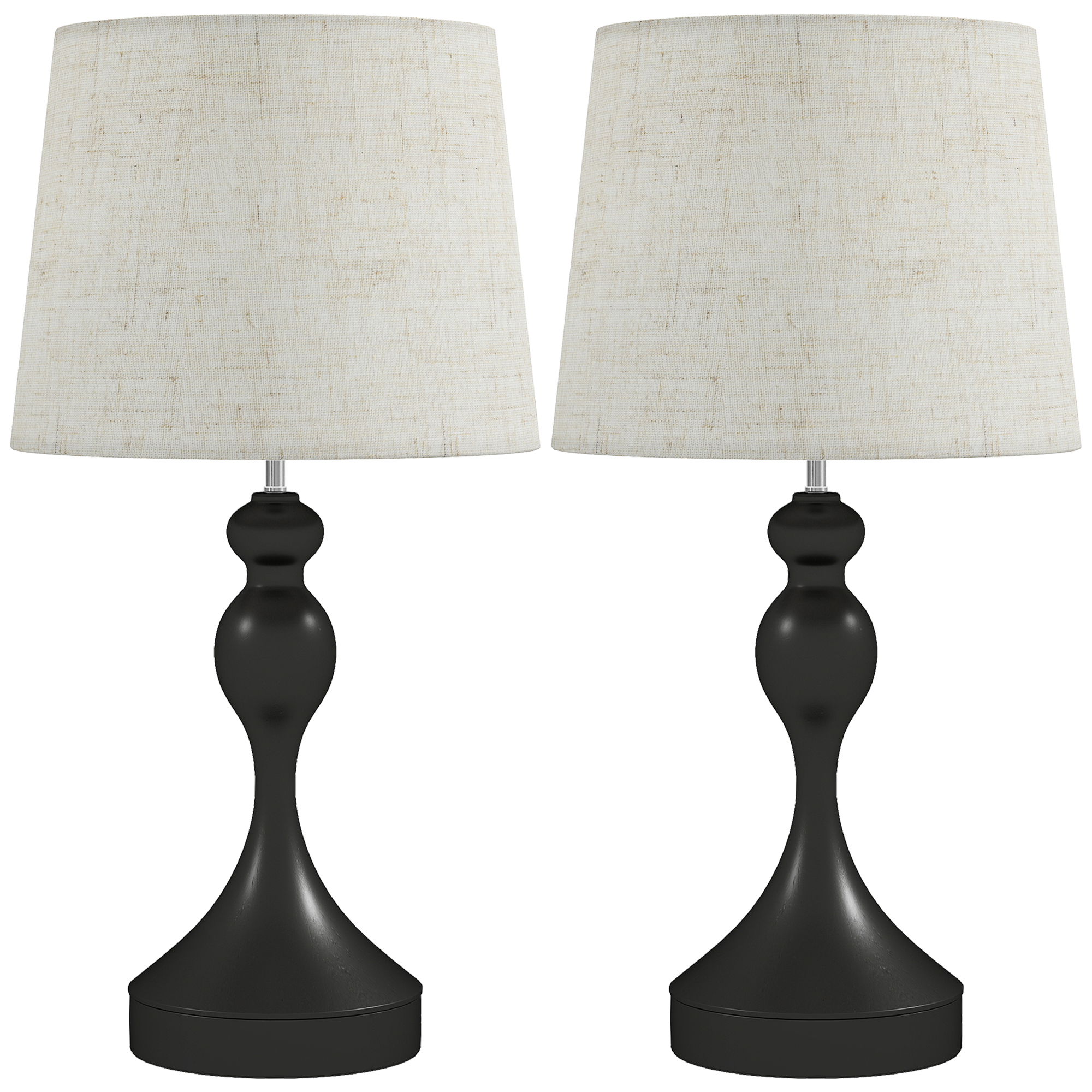 HOMCOM Set of Two Three-Colour Lamps, with USB Ports – Black/Beige