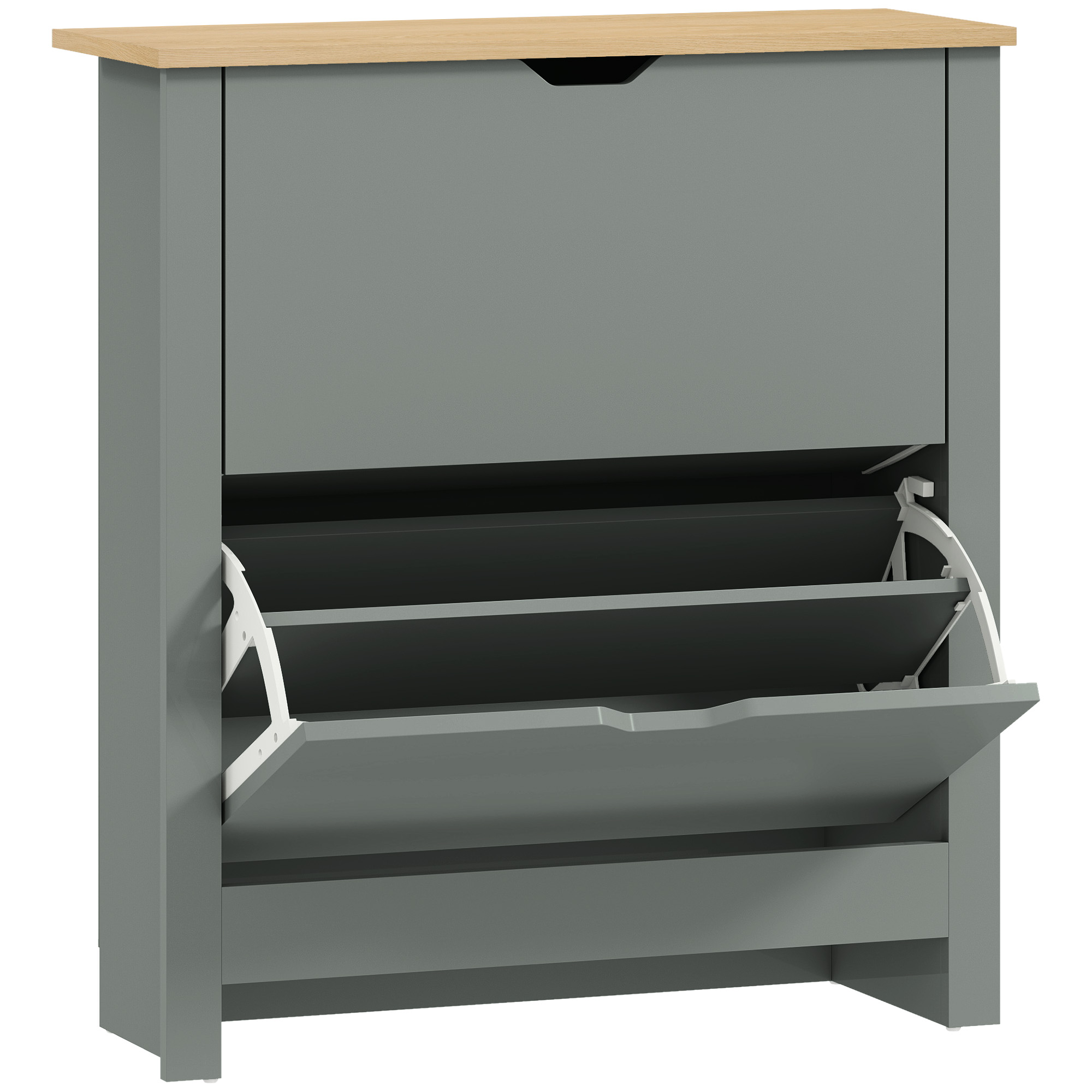 HOMCOM Slim Shoe Cabinet, Narrow Shoe Cupboard with 2 Flip Drawers, Adjustable Shelves for 12 Pairs of Shoes, Light Grey