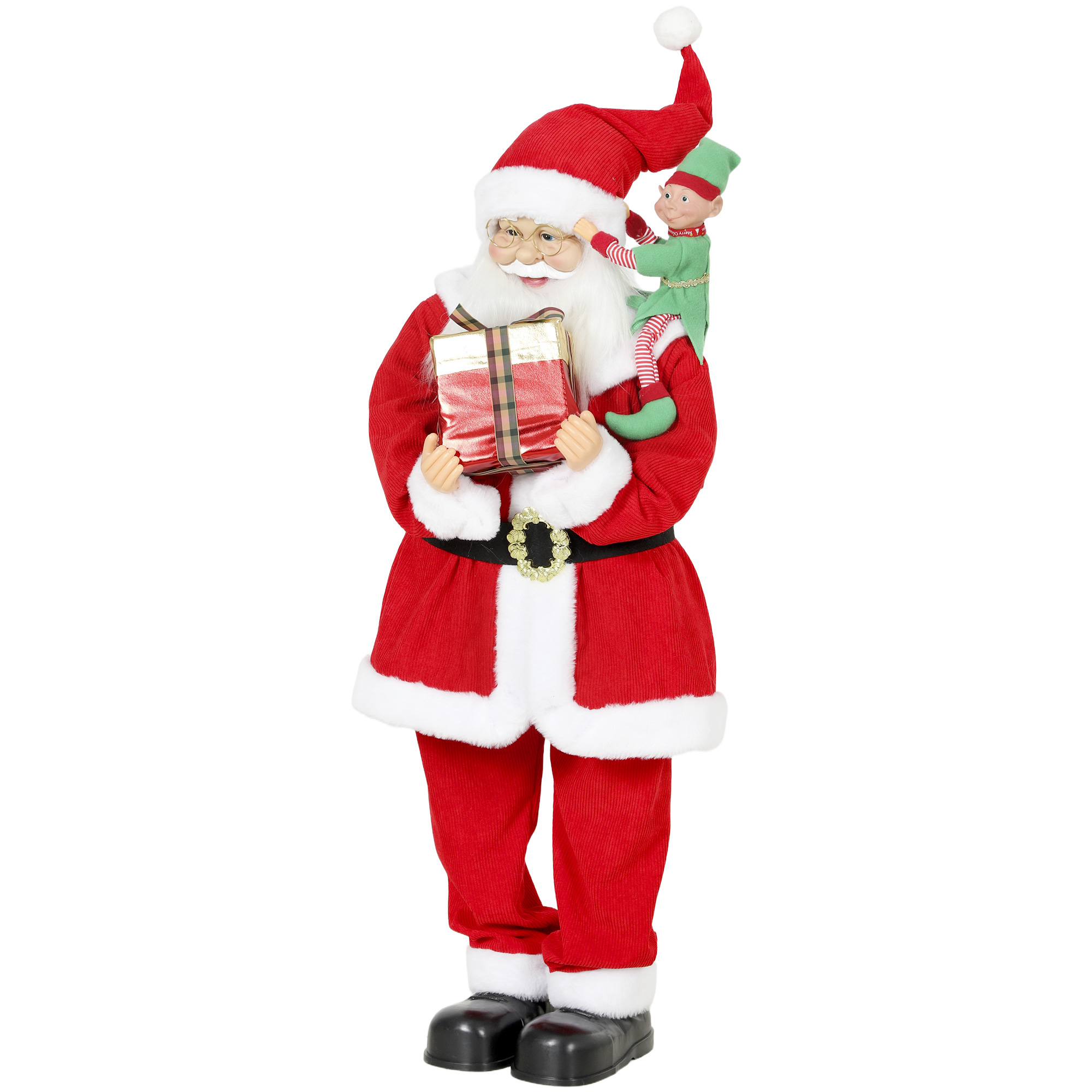 Homcom Red 4Ft Singing Dancing Santa Claus, Standing Christmas Animated Santa Figure With Elf, Gift Box, Sound/Touch Activated