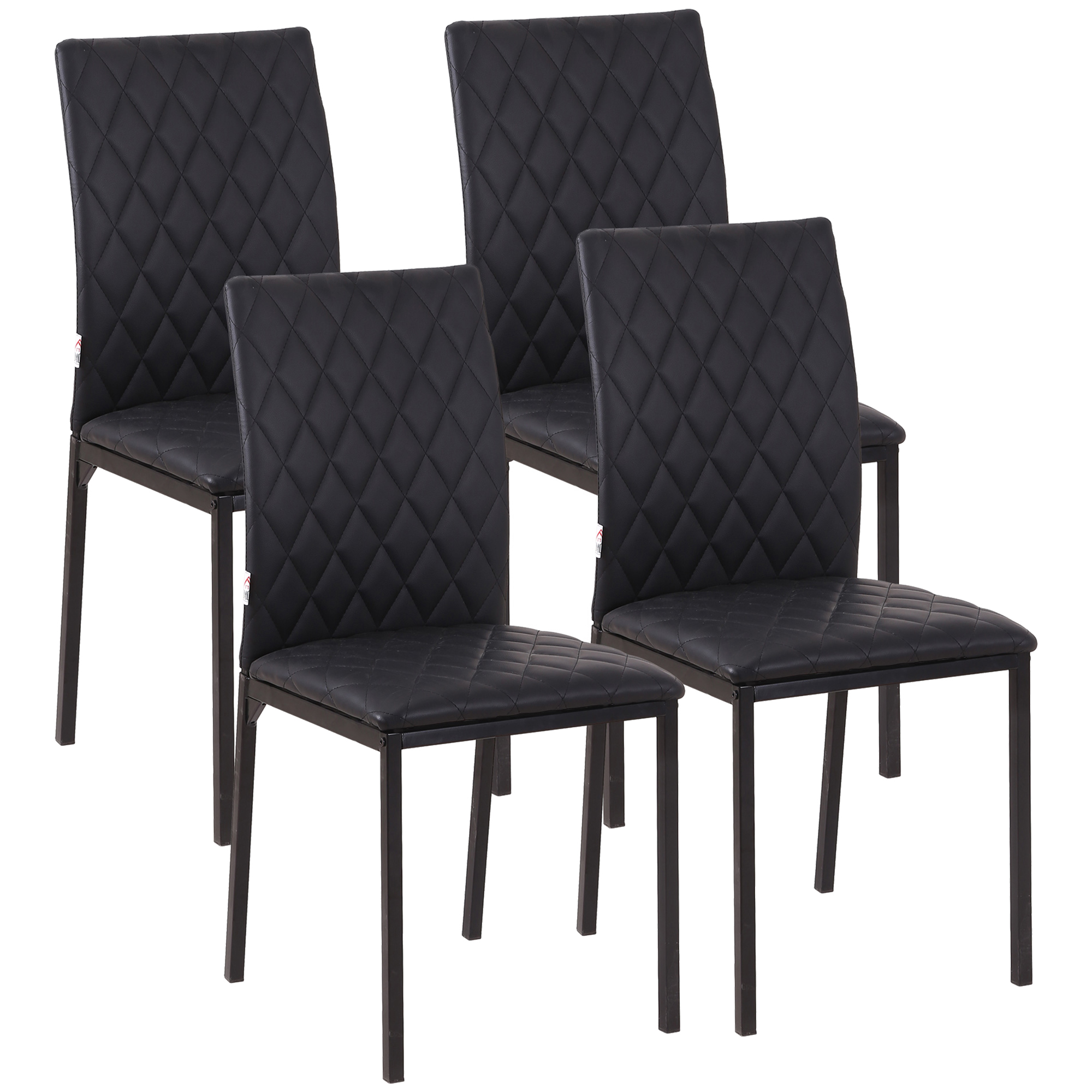 HOMCOM Lot de 4 chaises de salle à manger, chaises de cuisine, capitonnage rhombique et pieds en métal, 41x50x91cm, noir HOMCOM Lot de 4 chaises de salle à manger, chaises de cuisine, capitonnage rhombique et pieds en métal, 41x50x91cm, noir