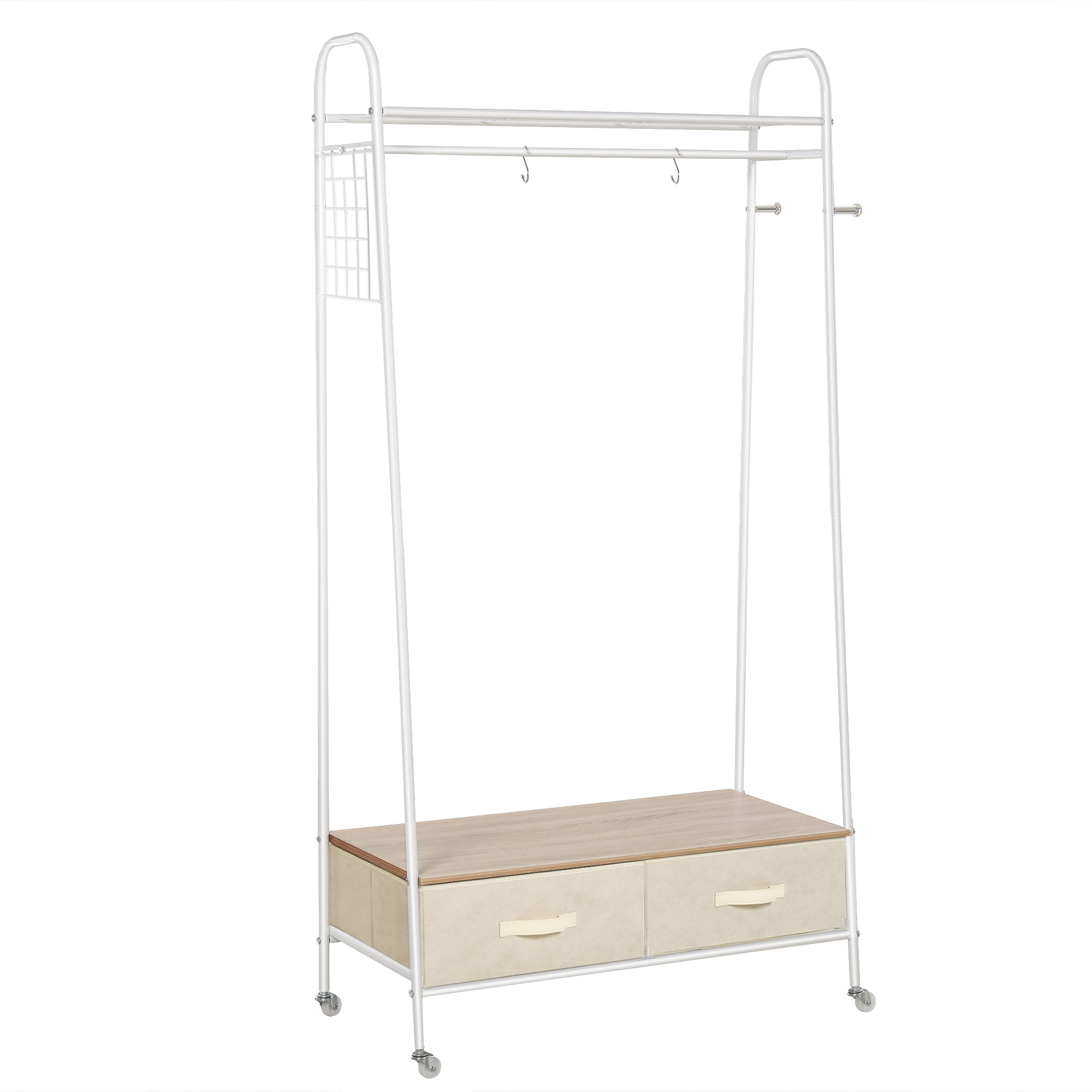 HOMCOM Perchero Metálico con Ruedas Colgador con Riel Estantes Cajones para Organizar Ropa Bolsos Zapatos para Hogar Vestidor Pasillo | Aosom España