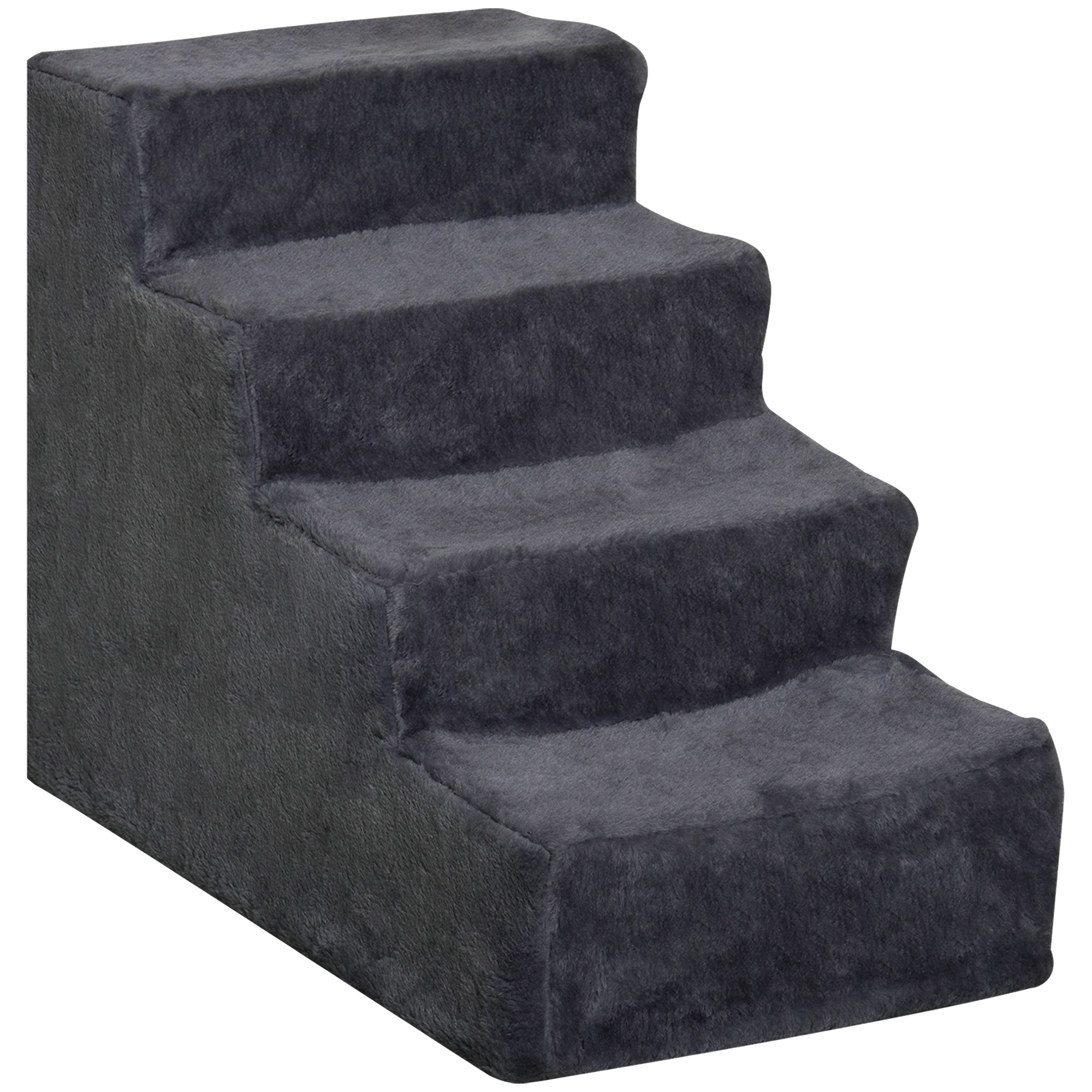 PawHut Hundetreppe 4 Stufen 44 cm Hoch Haustiertreppe für Kleine Hunde Katzentreppe Hunderampe mit Waschbar Bezug Einstiegshilfe für Bett, Sofa, Couch Dunkelgrau   Aosom