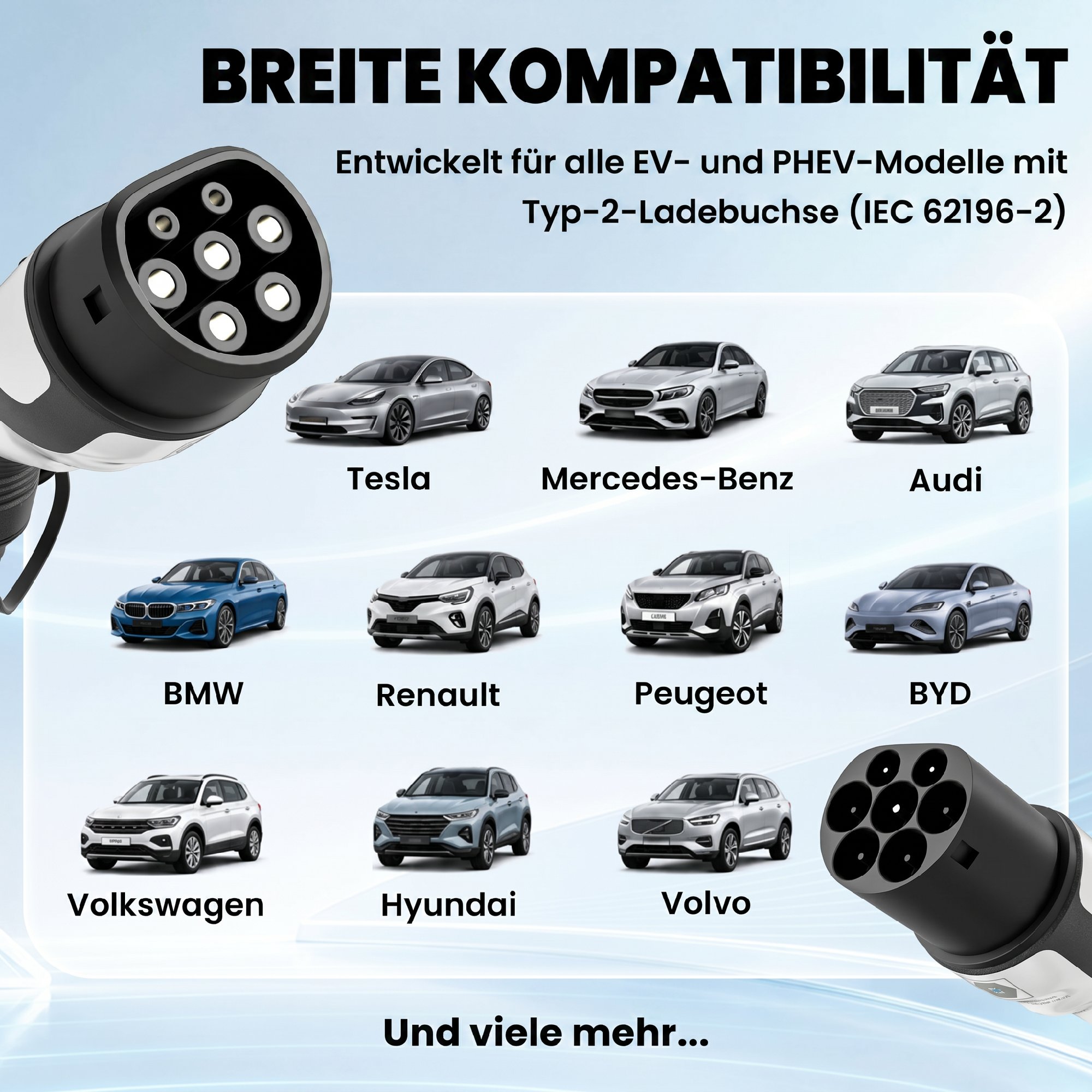 2. tüüpi elektriautode laadimiskaabel, 11 kW, 16 A, režiim 3, 3-faasiline, 5 m – pikenduskaabel elektriautodele ja pistikhübriidautodele