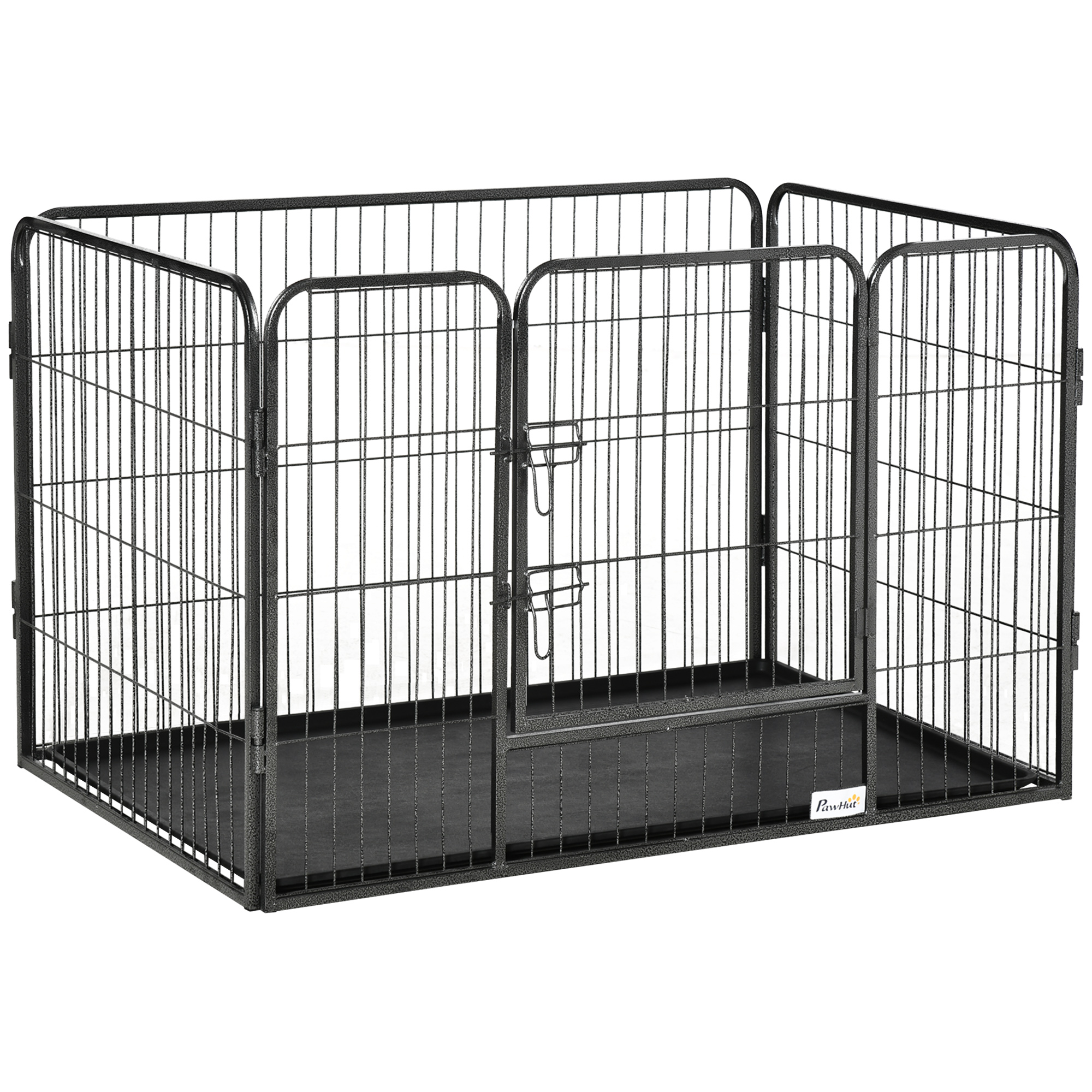 PawHut Parque para Mascotas Rectangular Parque de Juegos 4 Paneles Acero 109x74x71cm con Puerta de Doble Pestillo y Bandeja Extraíble | Aosom España