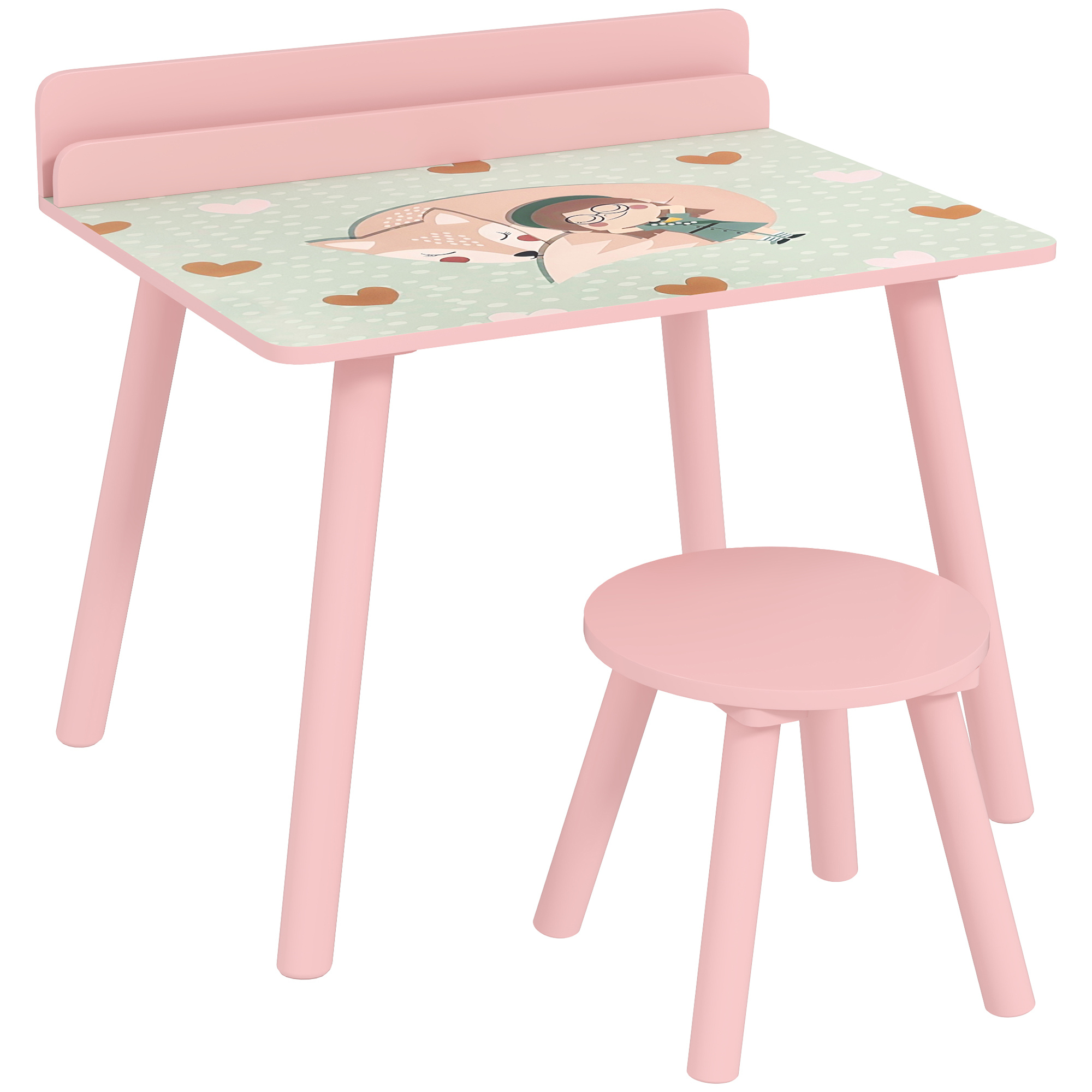 AIYAPLAY Ensemble table et chaise enfant table pour enfant avec chaise avec porte-livres motifs d'ours pour enfants 3-8 ans rose