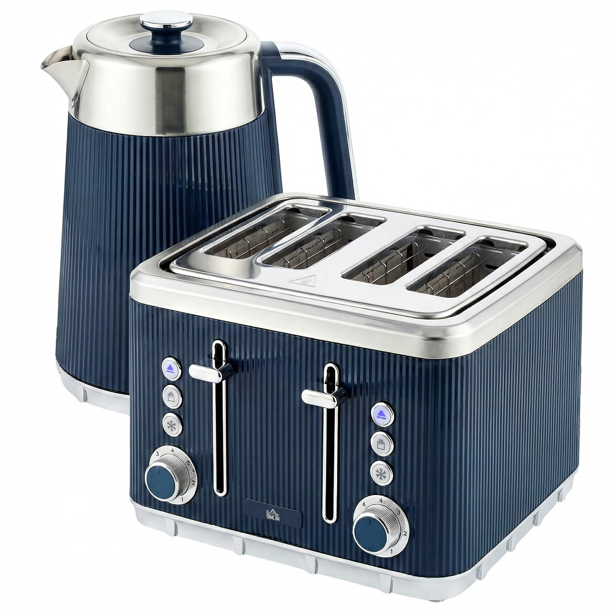HOMCOM Electric Stainless Steel Kettle and Toaster Set, 3000W 1.7L UK Strix Thermostat Dark Blue HOMCOM Electric Stainless Steel Kettle and Toaster Set, 3000W 1.7L UK Strix Thermostat Dark Blue