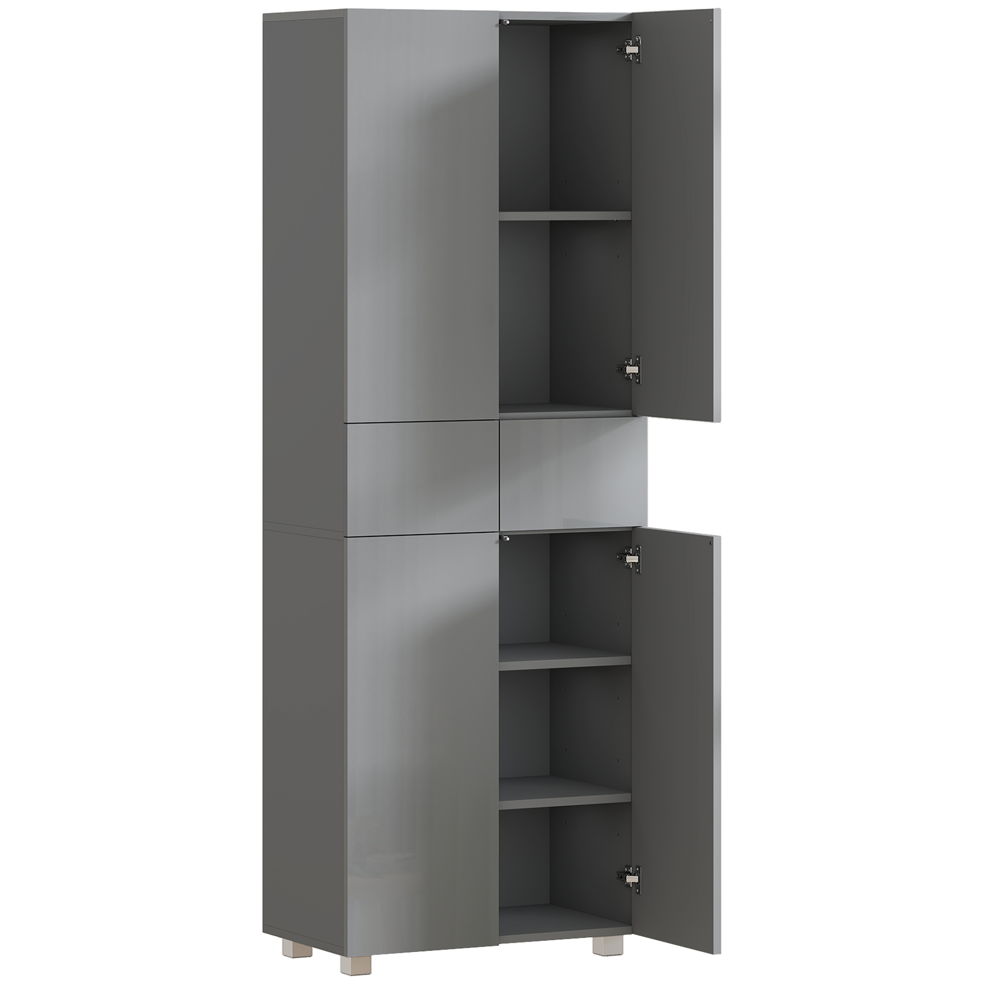 HOMCOM Storage Cabinet, Kitchen Cupboard with 3 Adjustable Shelves, 60L x 35W x 170H cm, High Gloss Grey