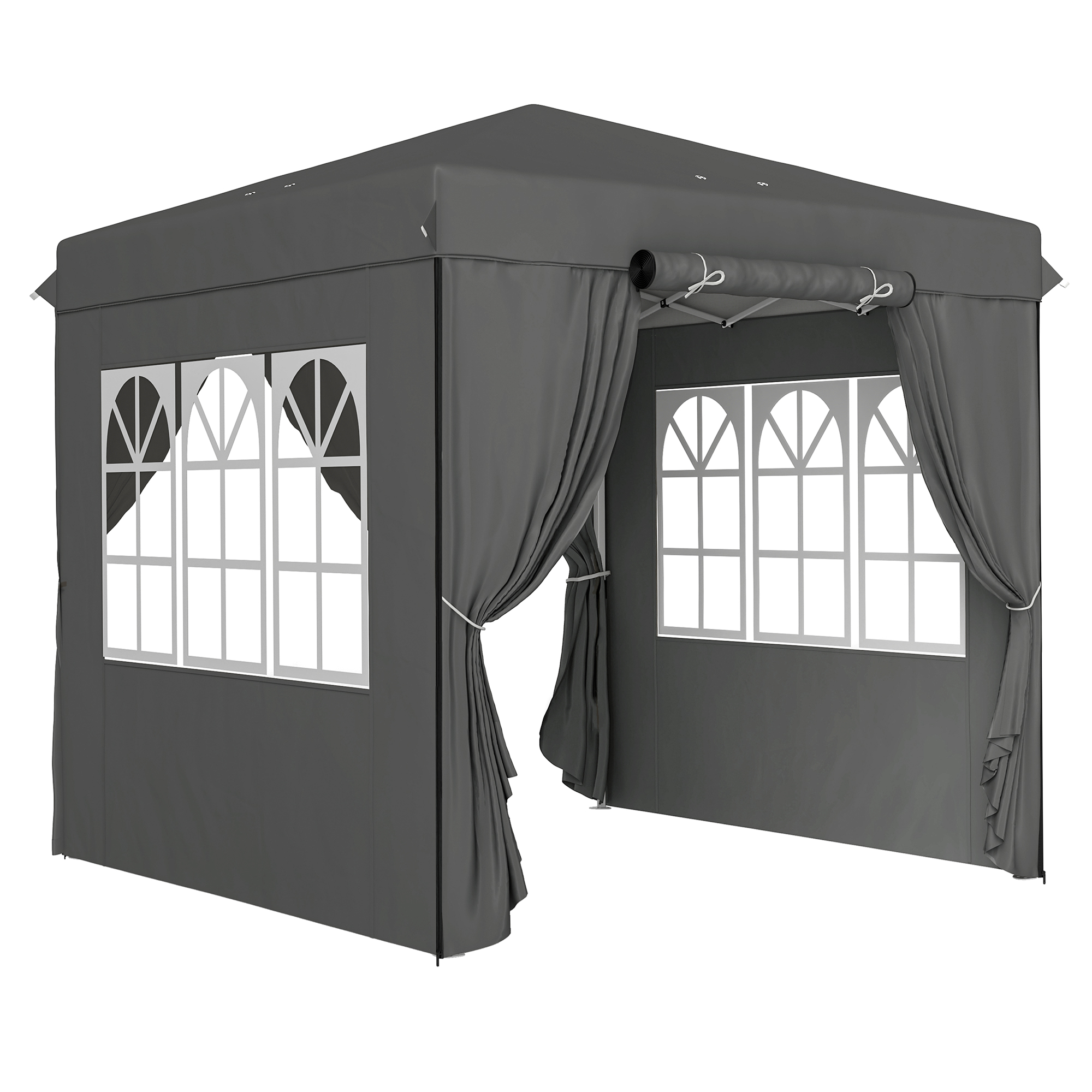 Outsunny Pavillon 2,5x2,5m, wasserabweisend Stabil Winterfest Pop-up Faltpavillon, UV Schutz 50+, Faltbar Partyzelt Gartenzelt mit 4 Seitenteilen Tasche Gartenpavillon für Camping Garten, Dunkelgrau Aosom