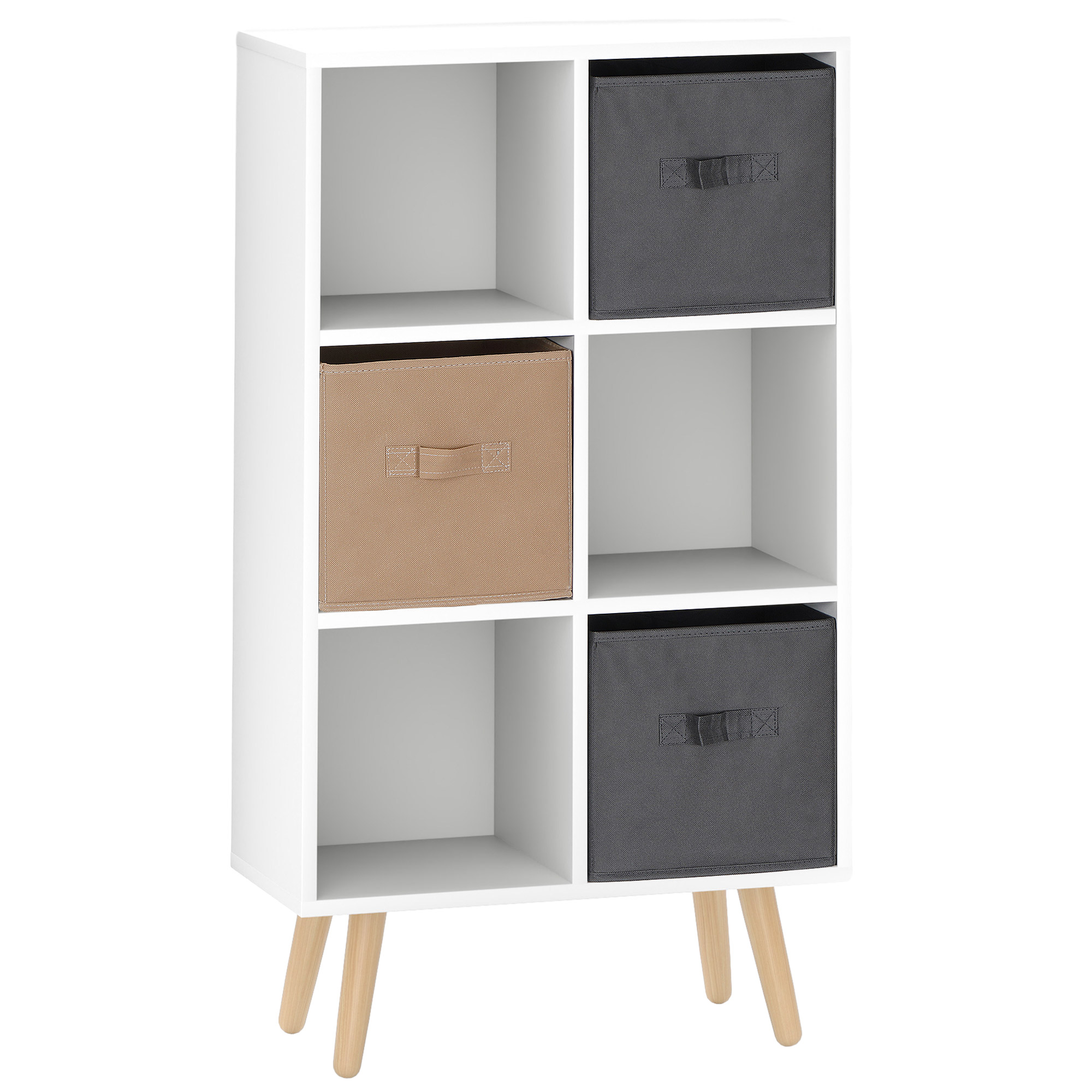 HOMCOM Freestanding 6 Cube Unit Cabinet Unit w/ 3 Fabric Drawers Handles Home Office Storage Shelves White HOMCOM Freestanding 6 Cube Unit Cabinet Unit w/ 3 Fabric Drawers Handles Home Office Storage Shelves White