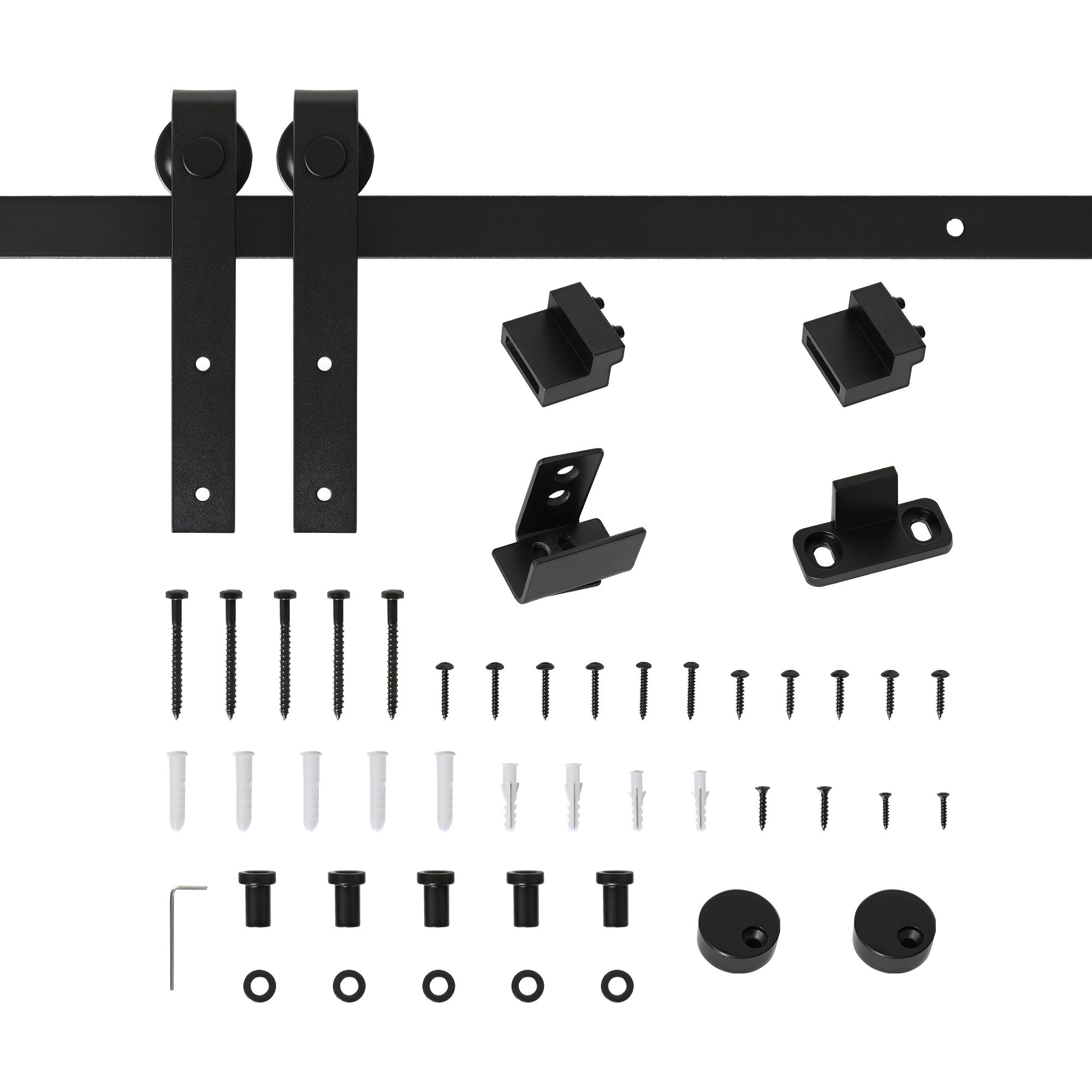 HOMCOM Herraje para Puerta Corredera 200 cm Kit de Accesorios Puerta de Madera con 2 Rieles de Acero al Carbono 200x0.6x18 cm Negro | Aosom España