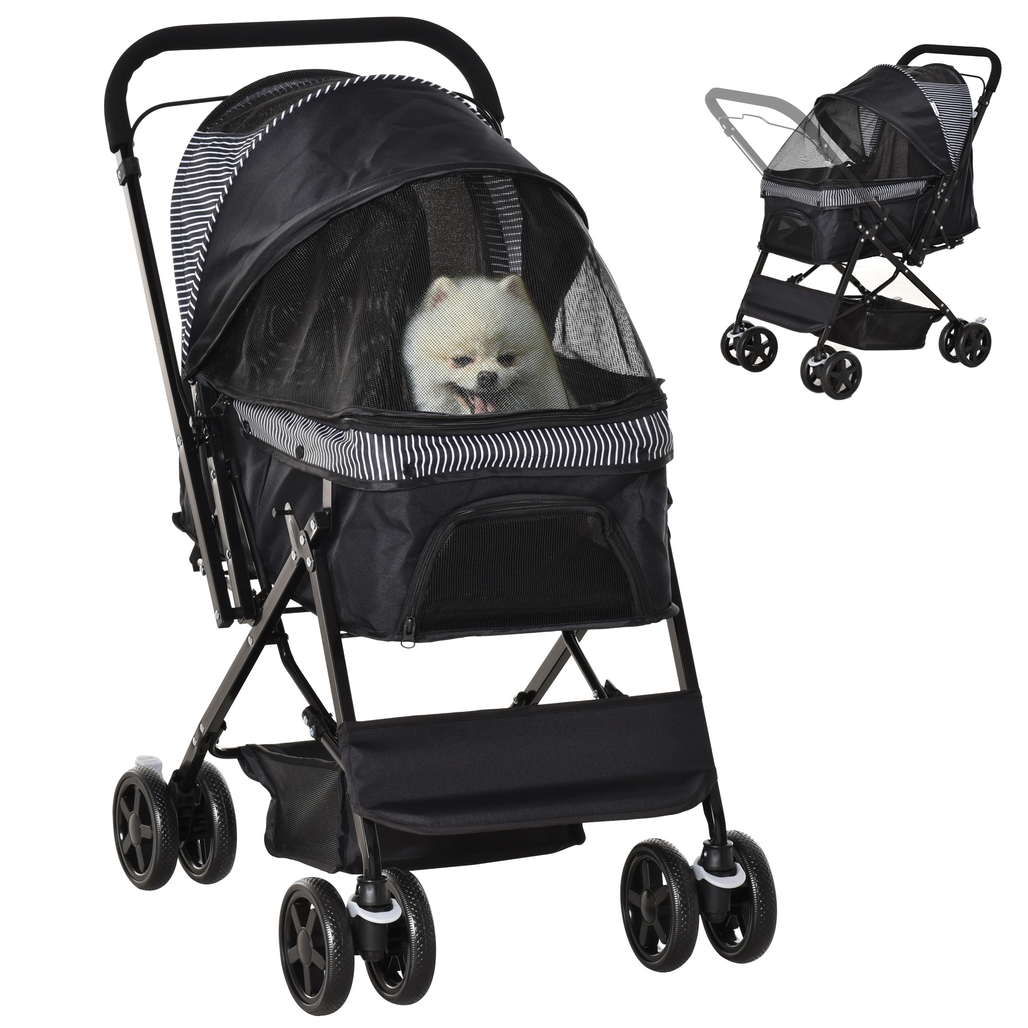 PawHut Poussette pour chien animaux de compagnie pliable 4 roues EVA guidon réglable panier 76,5 x 52 x 95 cm PawHut Poussette pour chien animaux de compagnie pliable 4 roues EVA guidon réglable panier 76,5 x 52 x 95 cm